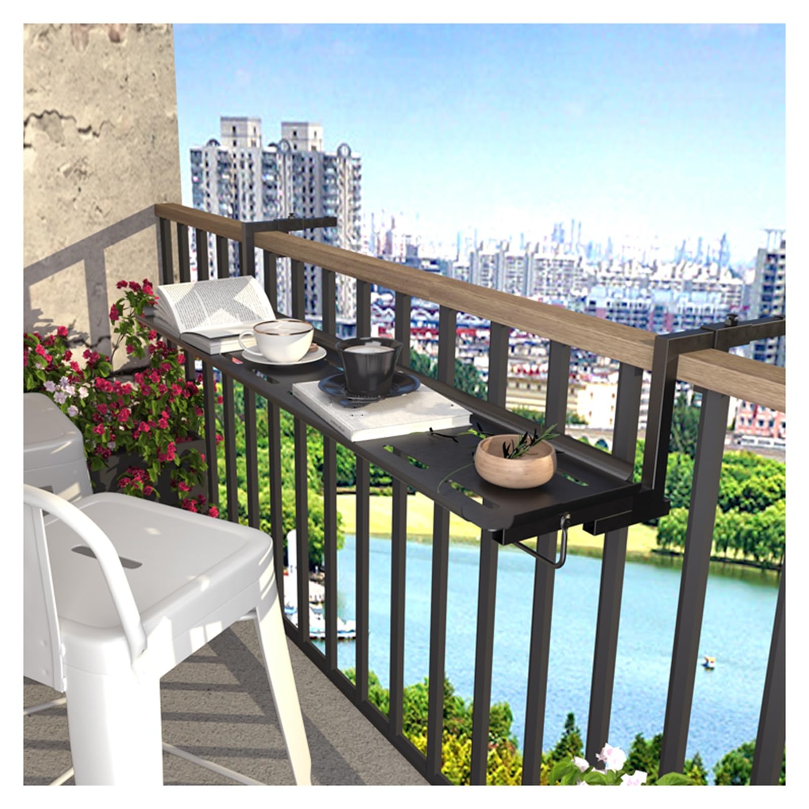 ZHANGGL Adjustable Outdoor Wooden Balcony Bar for Railings - All Weather Serving Table for Porch, Patio & Deck (L60*W25cm / L23.6*W9.8in) - Perfect for Entertaining