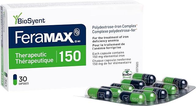 FeraMAX Pd 150 Supplément Iron - Une fois par jour, supplément de fer à haute dose No.1 pour traiter l'anémie du déficit en fer - 150mg de fer élémentaire par gélule, 30 Capsules