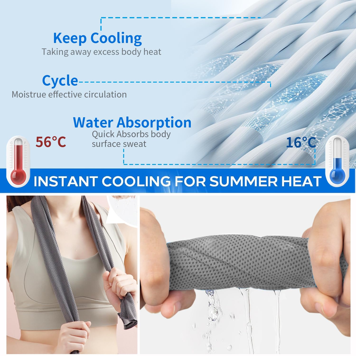 Puomue 5 Pack Cooling Towels, 40 Inches X 12 Inches, Breathable Soft Chilly Microfiber Towel for Yoga, Sport, Running, Workout, Gym, Camping and Fitness, Multicolor image 7