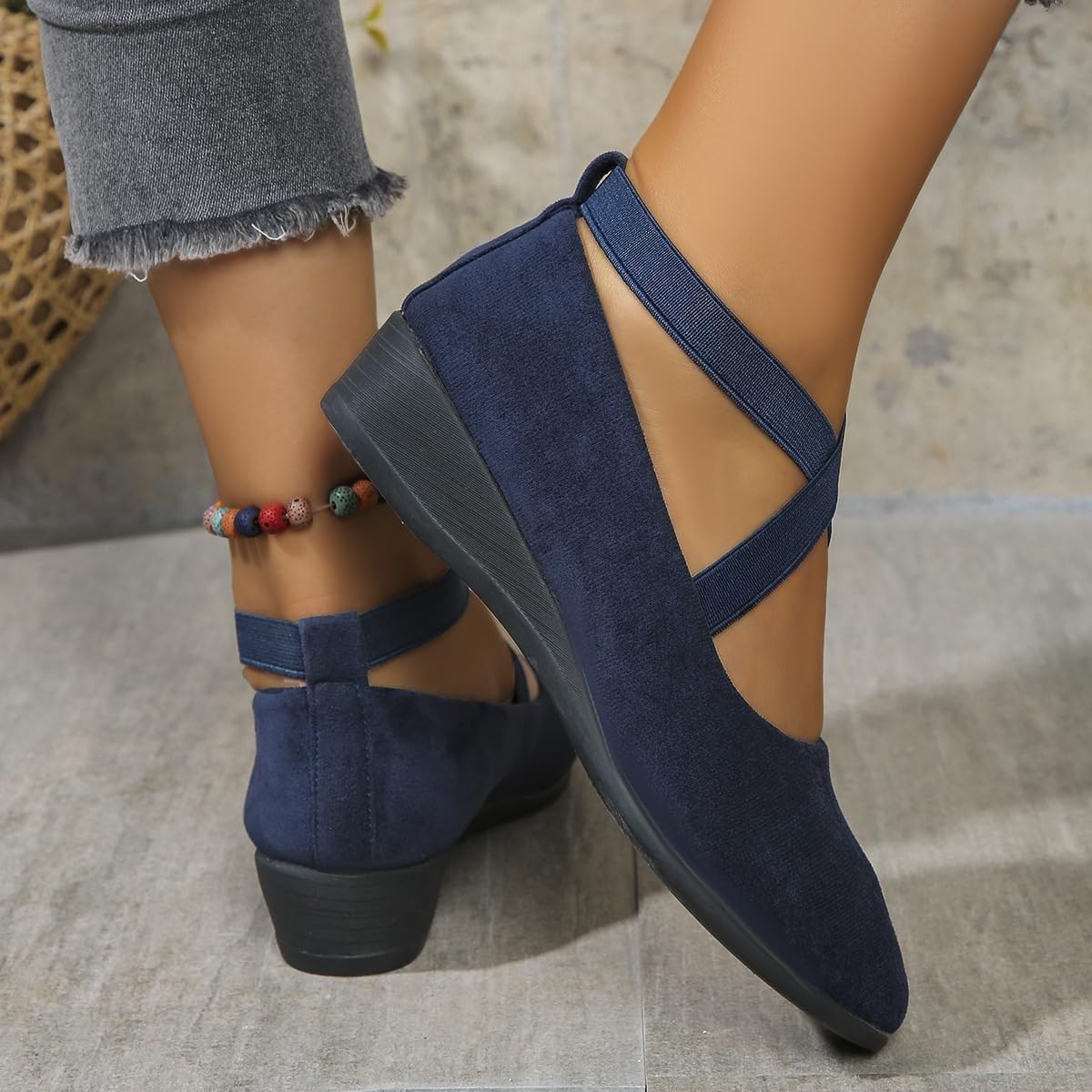 Chaussures compensées confortables à enfiler pour femme - Légères et antidérapantes - Talons bas compensés - Ballerines de travail décontractées