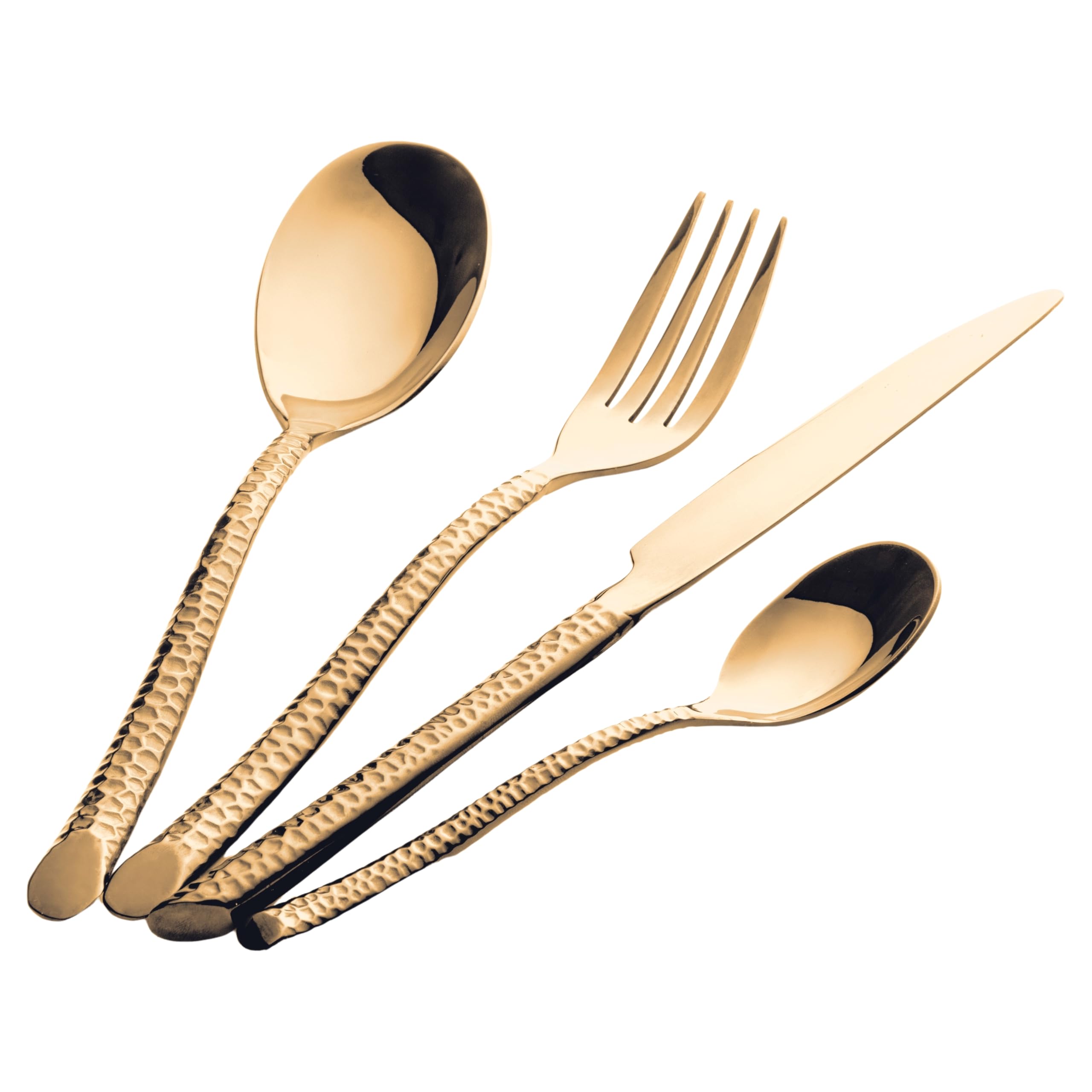 Set 24 posate in acciaio inox lucido, impugnatura effetto martellato, gold, Malindi