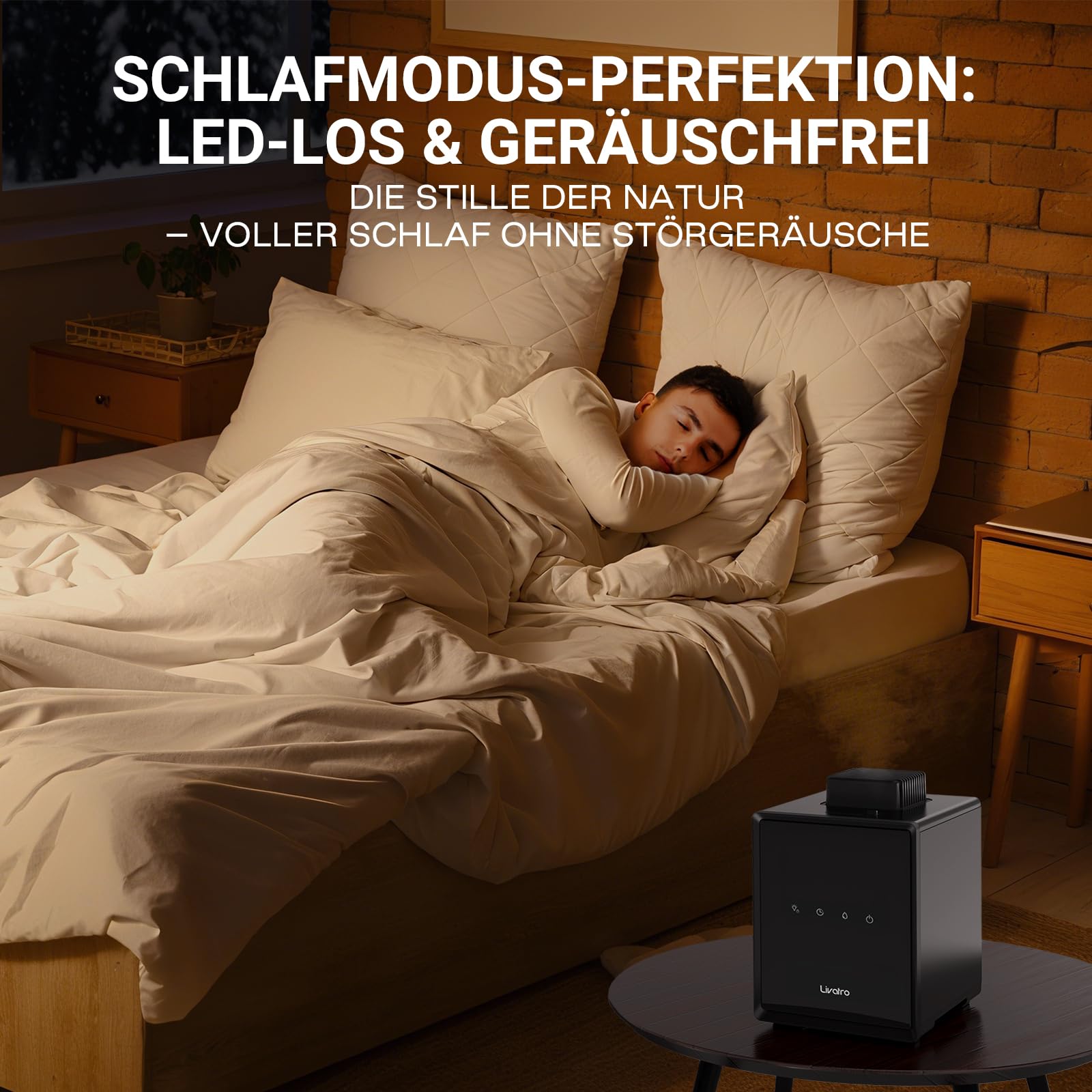 Livatro Luftbefeuchter Schlafzimmer Top-Fill, 3L Edelstahl Warmnebel Luftbefeuchter, Reduziert 99,97% der Bakterien, Für Schlafzimmer und Wohnzimmer, Spülmaschinenfest Humidifier,mit Schlafmodus | Top Füllung mit Edelstahl Wassertank; Schlafmodus und spül