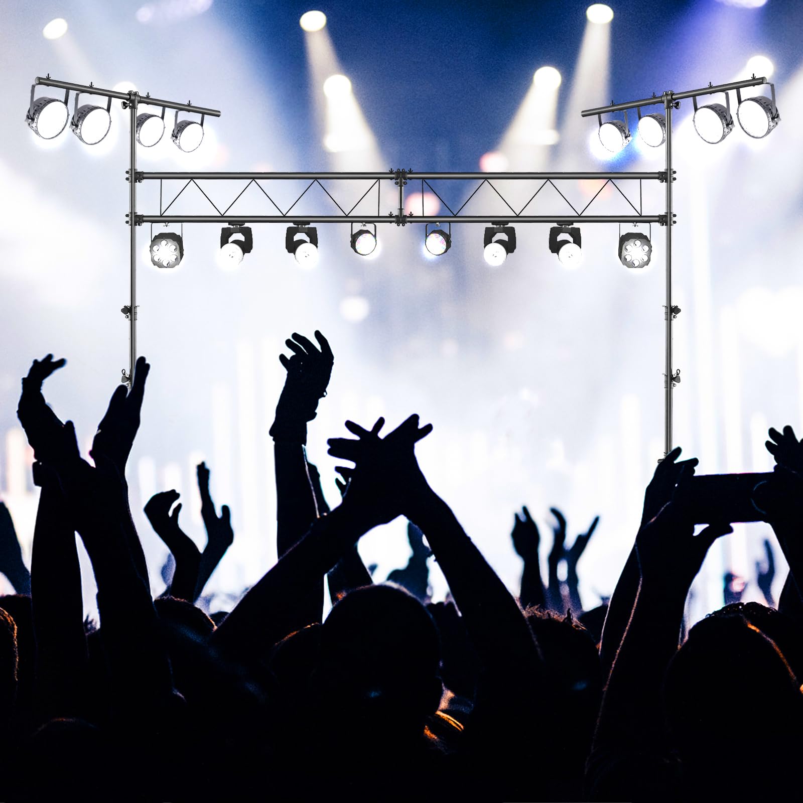 COSTWAY Support d'Éclairage LED avec Hauteur Réglable 180 à 350 cm Charge 100KG, Support de Lumière Trépied Portable avec barre en ‘T’, pour Scène Concerts Théâtres Cérémonies Fêtes