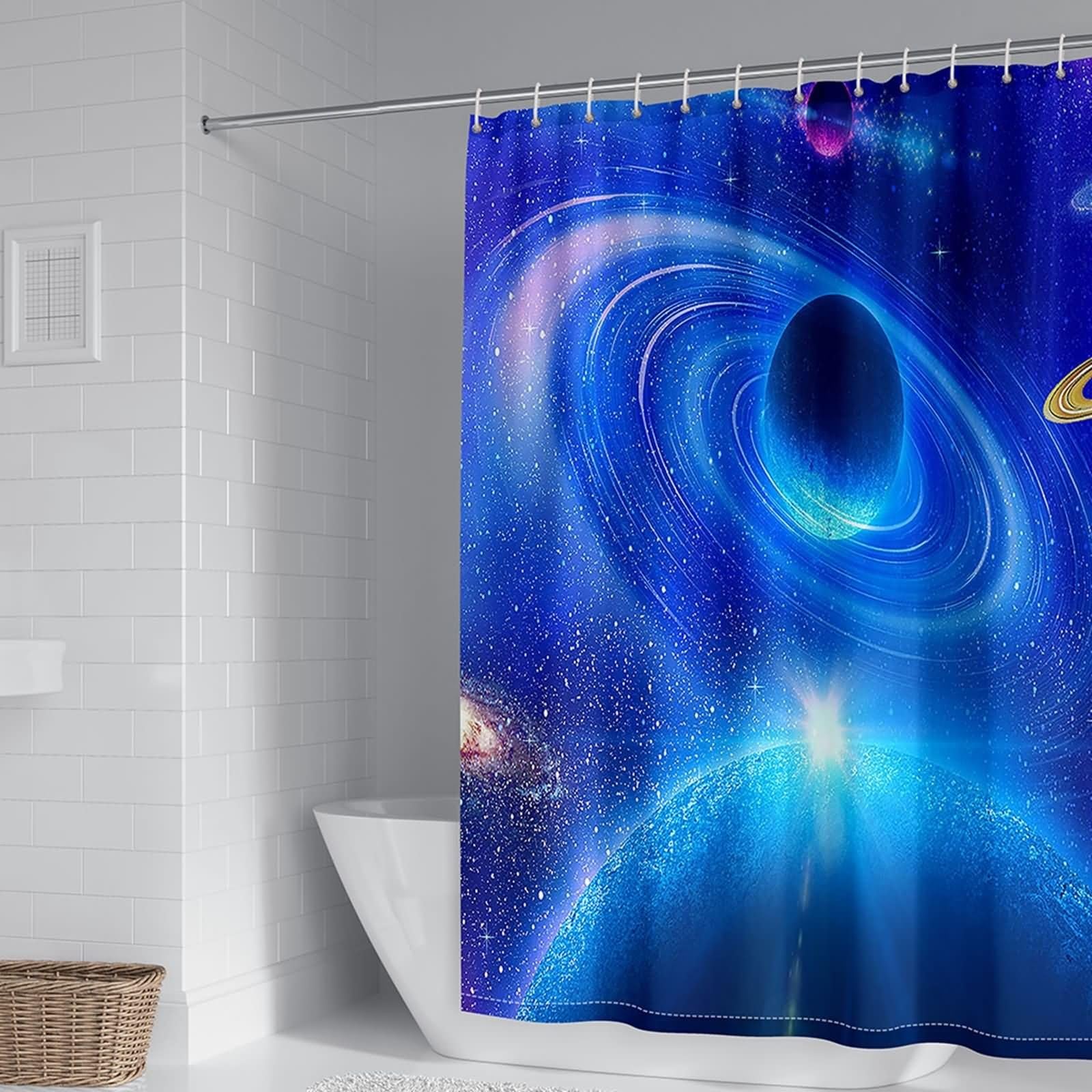Duschvorhang 180X200, Duschvorhang Polyester Blau Galaxy Thema Duschvorhang für Männer