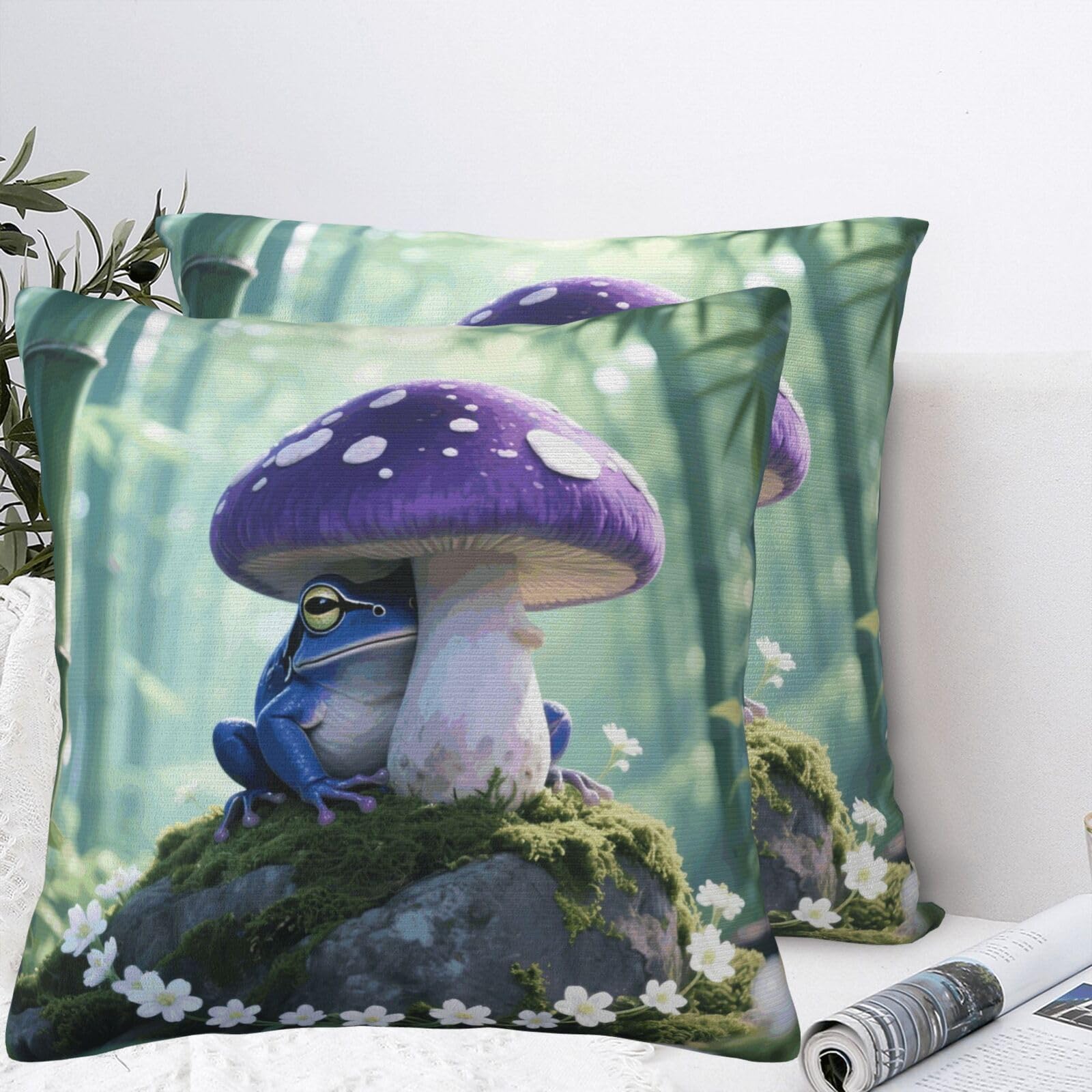 LMNGH Frog Mushroom Aesthetic Plush Throw Pillow Covers 22"X22",Soft Cozy Couch Cushion Covers Decorative Pillow Cases for Holiday Home Bedroom Sofa Decors