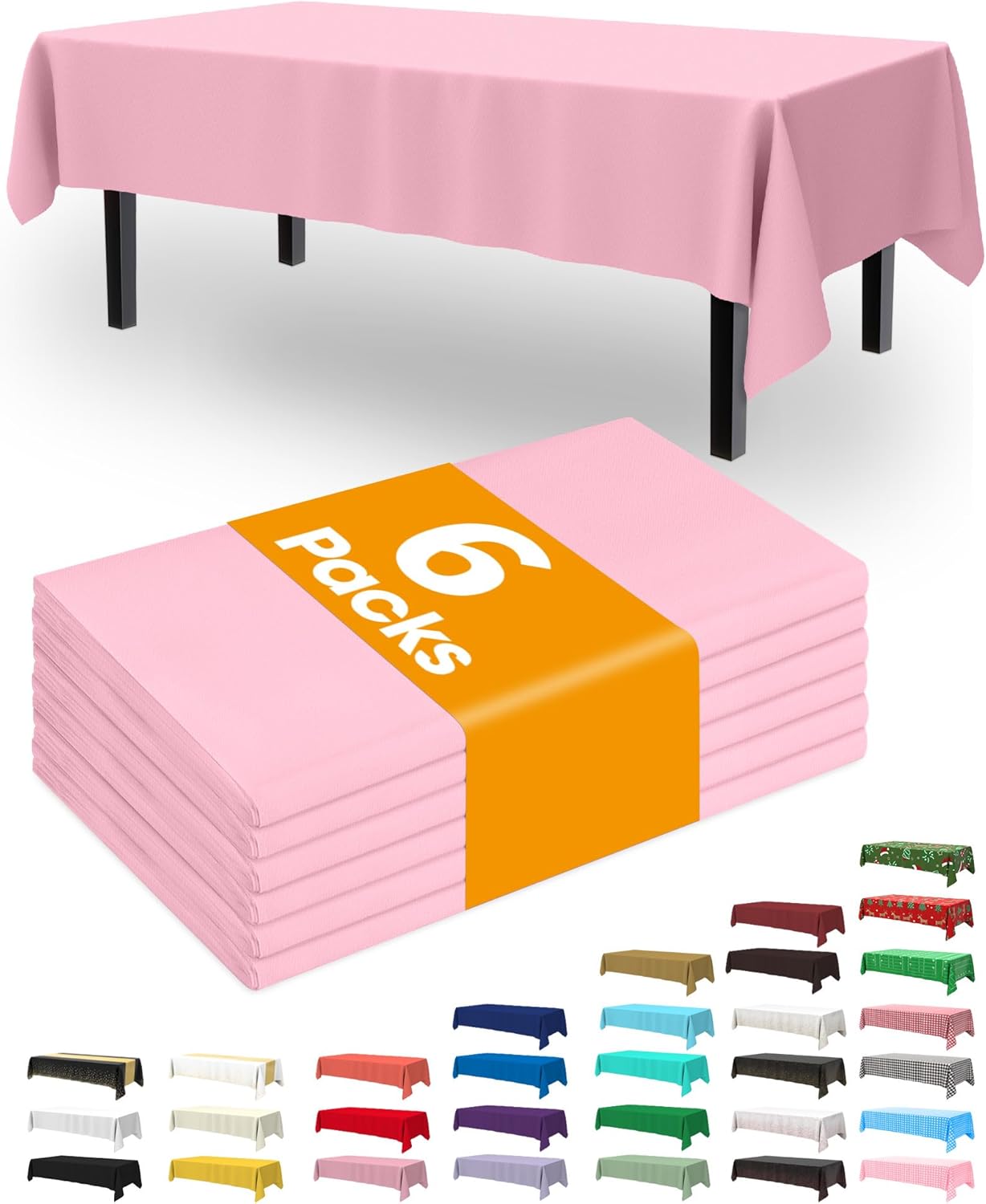 Pureegg Plastic Table Cloth Disposable 6 Pack, 54 x 108 Inch Table Cloths, Easter Party, Valentines, Mothers Day Decorations, Tablecloths, Rectangle, Pastel Plastic Cover, Waterproof, Pink