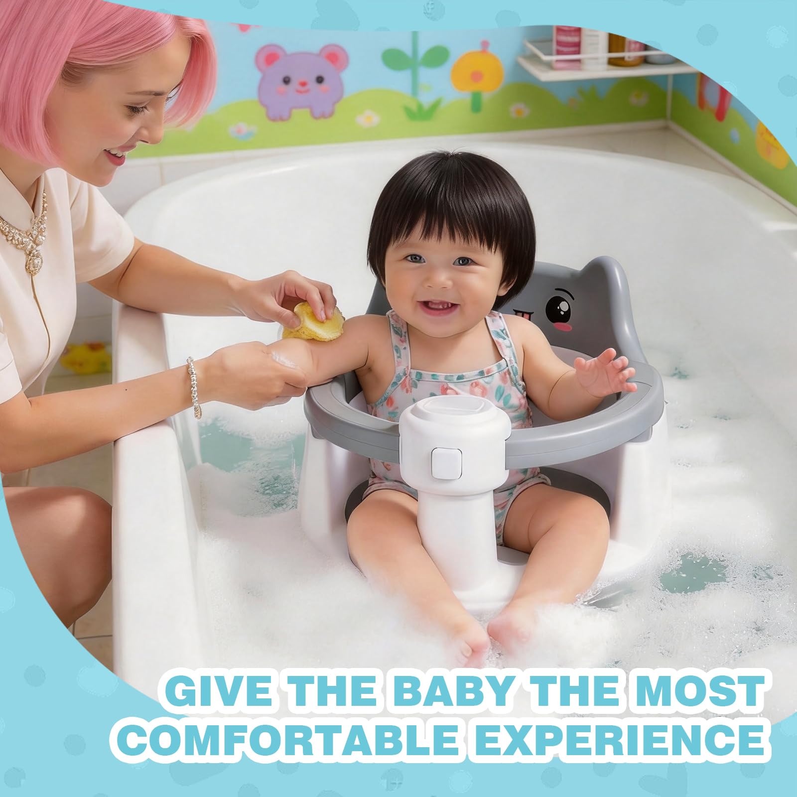 Seggiolino da Bagno per Bambino con Schienale di Sostegno Supporto Vasca Antiscivolo con Design Carino