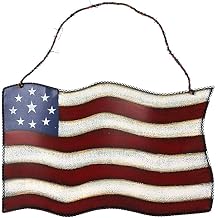 Metal American Flag Sign Patriotic Hanging Wall Art Decorative Iron Plaque Vintage Independence Day Decoration July 4th Door Decor L