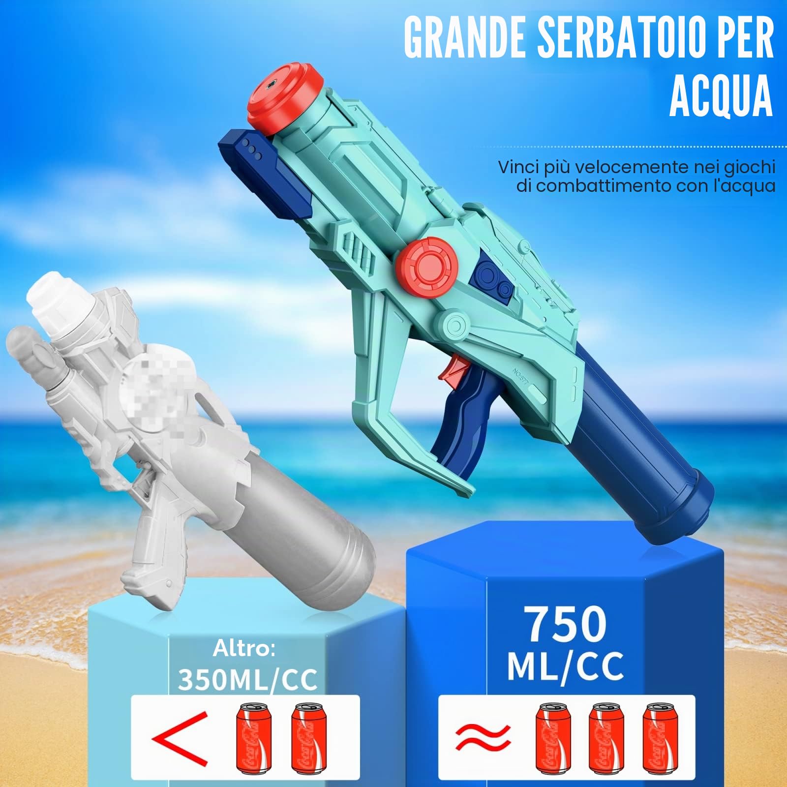 Fucili ad Acqua Grandi 22" per Bambini e Adulti – 4 PCS Water Soaker Guns con Serbatoio da 750ML – Portata Potente fino a 8-10M – Divertente Gioco Estivo per Esterno, Piscina e Mare