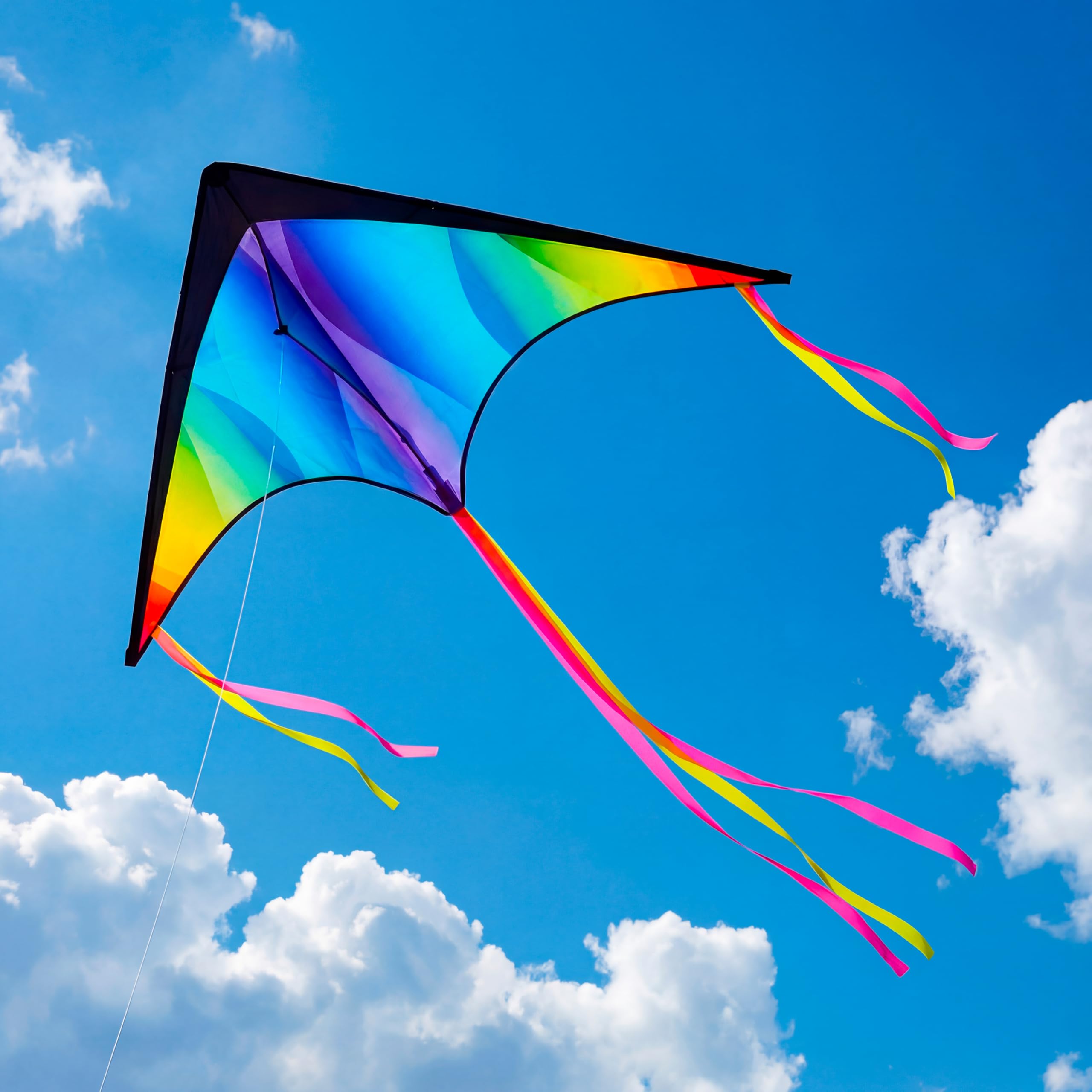 JOYIN - Cometa grande Delta arcoíris, de gradiente, fácil de volar, enorme, para niños y adultos, con cuerda de 328 pies, gran cometa de playa Delta para juegos y actividades al aire libre — view 6