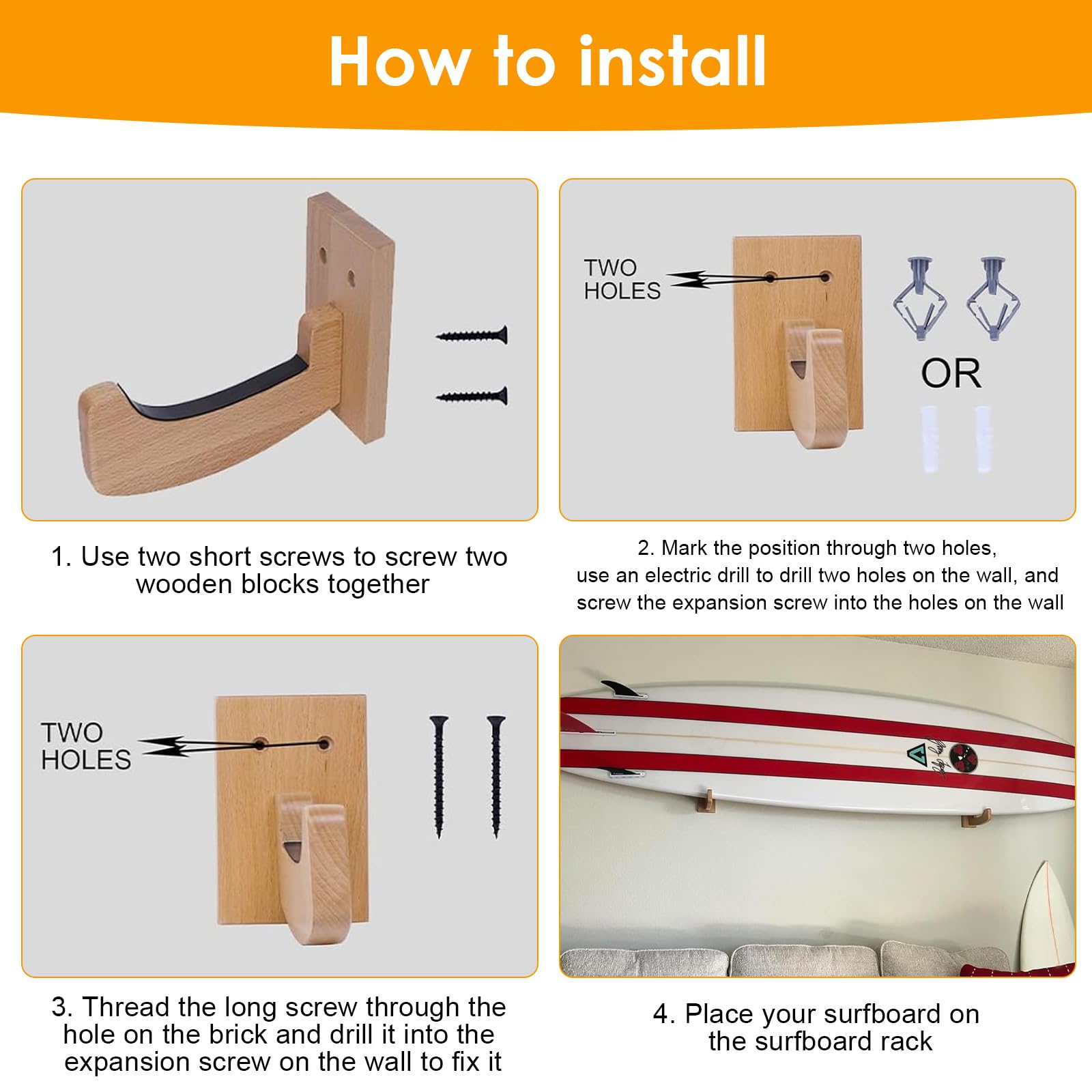 Soporte de Pared Universal para Tabla de Surf, Snowboard y Skateboard - Colgador para Tablas Largas y Cortas