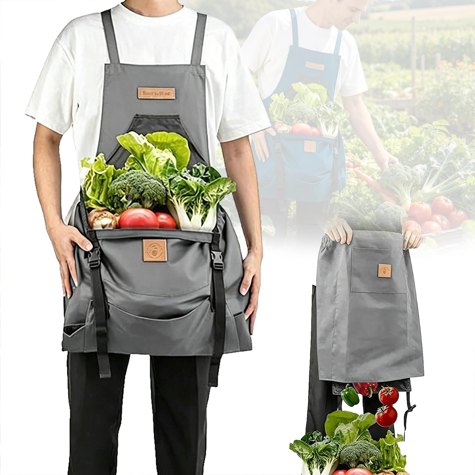 Weyot Gardening Apron with Pockets for Women & Men, Field & Harvest Apron for Garden Vegetables, Grange Carrier Garden Apron, Fruit Picking Apron with Harvesting Pouch, Washable