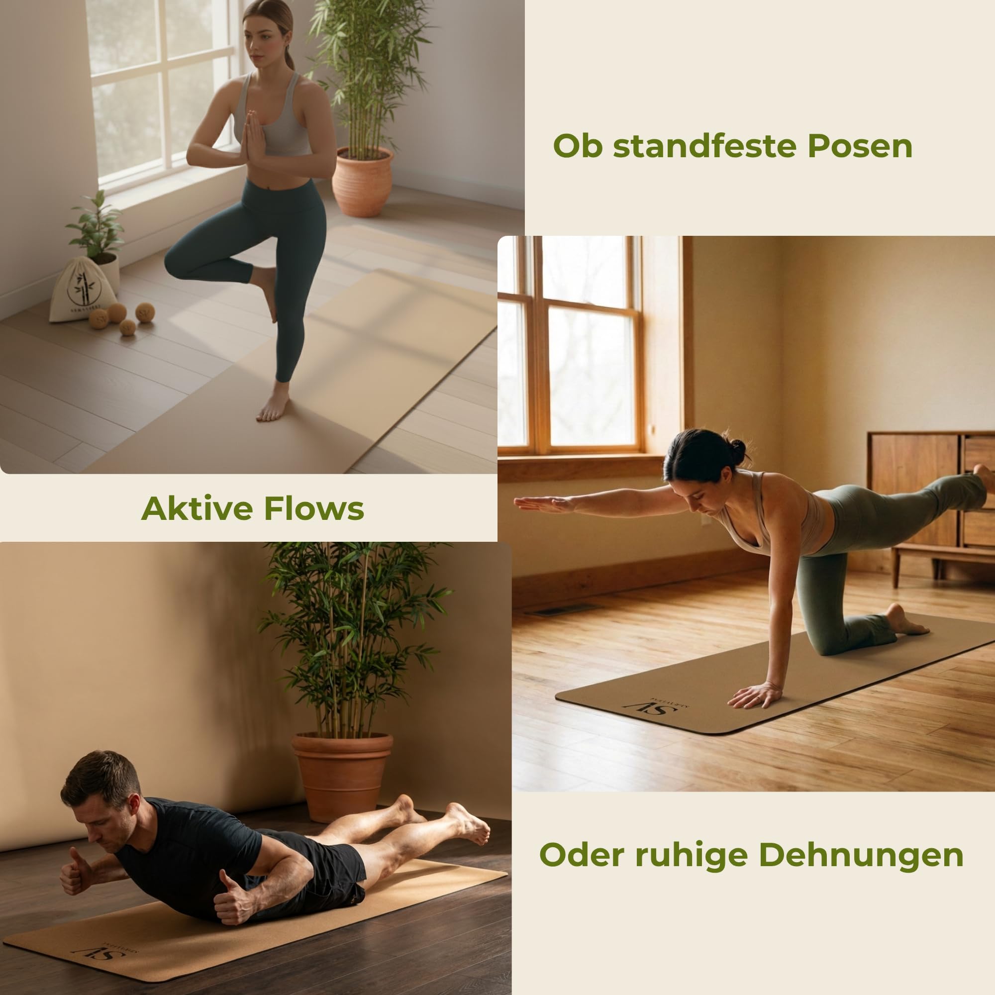 Kork Yogamatte hochwertig 183×68×4,5 mm – Feiner Naturkork & Naturkautschuk – extra breit, rutschfest & schweißresistent – nachhaltige Yoga Matte für Vinyasa, Yin, Pilates, Fitness uvm.