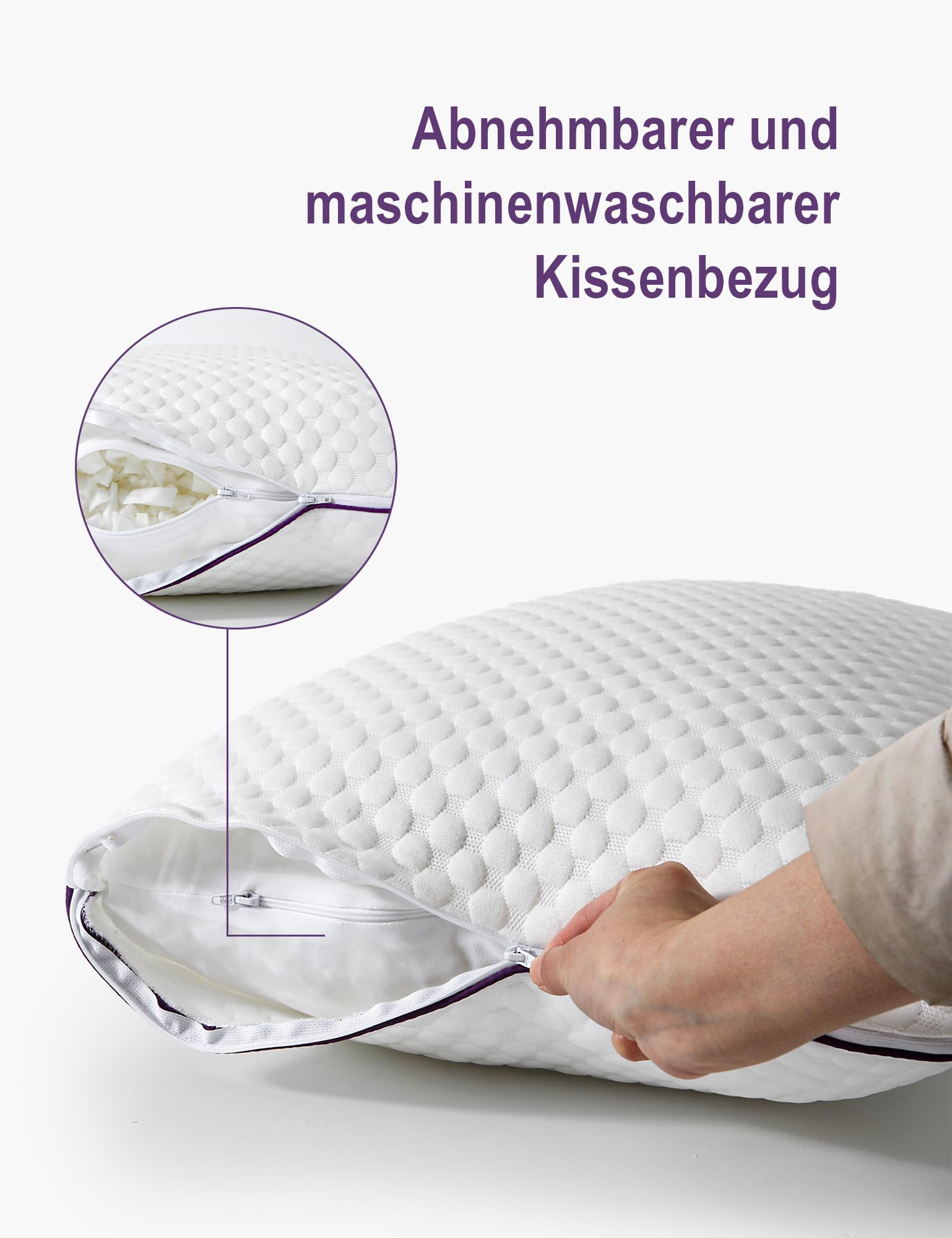 40x145cm Seitenschläferkissen 1 Stück, Memory-Foam-Körperkissen | Höhenverstellbar | Reißverschluss | abnehmbarer Bezug | für alle Schlafpositionen | ganzjährige Nutzung