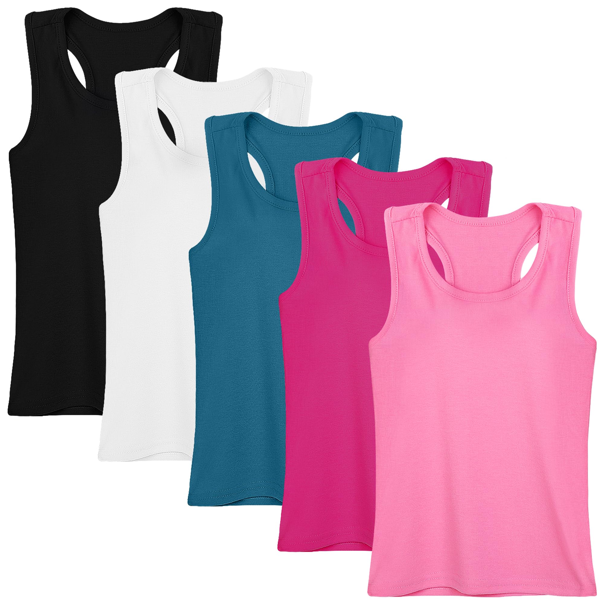 Cooraby5 Pieces Girls Dance Tank Tops Racerback Sleeveless Tops for Ballet Gymnastics Dancewear