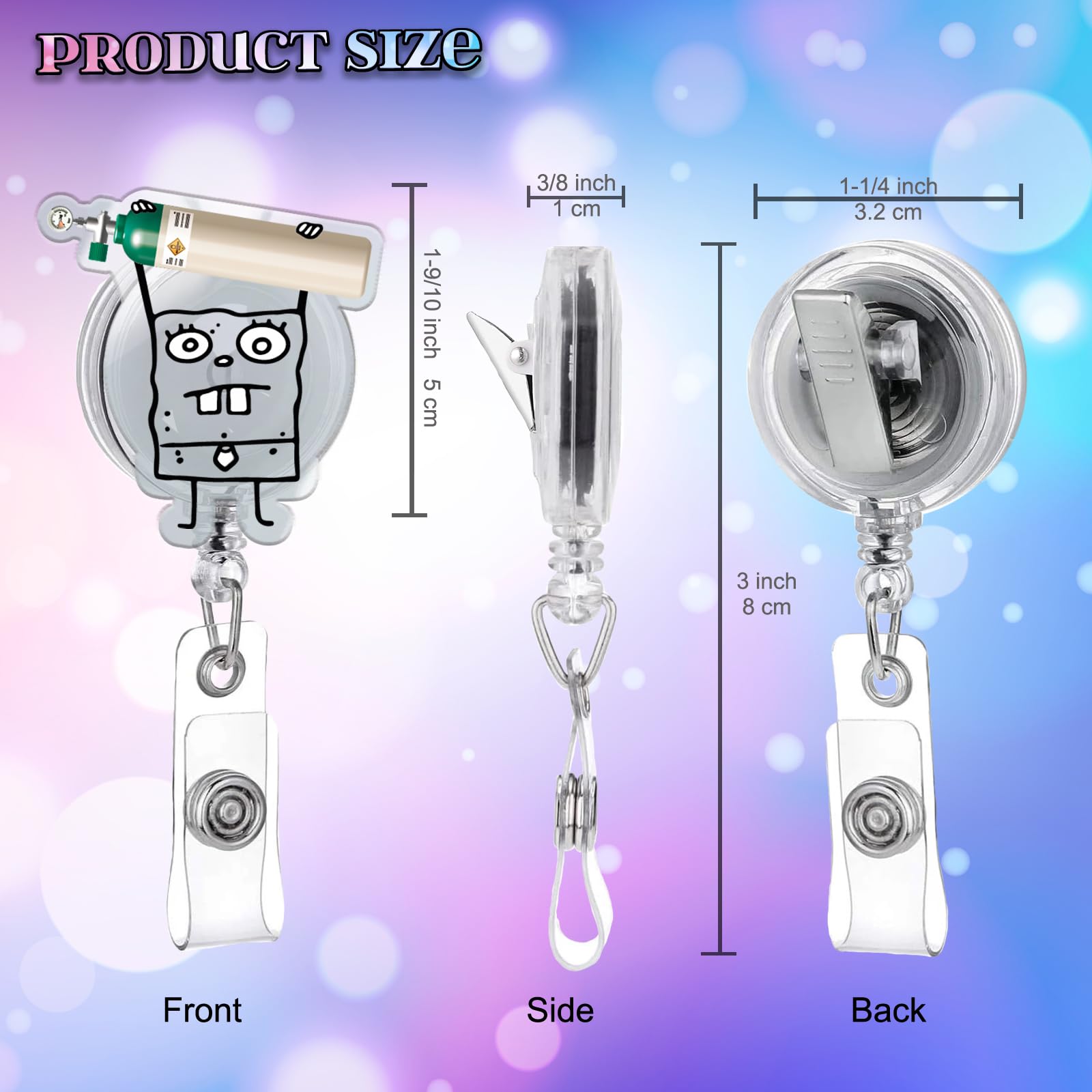 Funny Badge Reel, DoodleBob Oxygen Tank Badge Holder Retractable with Glitter Alligator Clip, Cute Nurse Badge Reels for Respiratory Therapist, RN, MD, Paramedic, Healthcare, Work Accessory