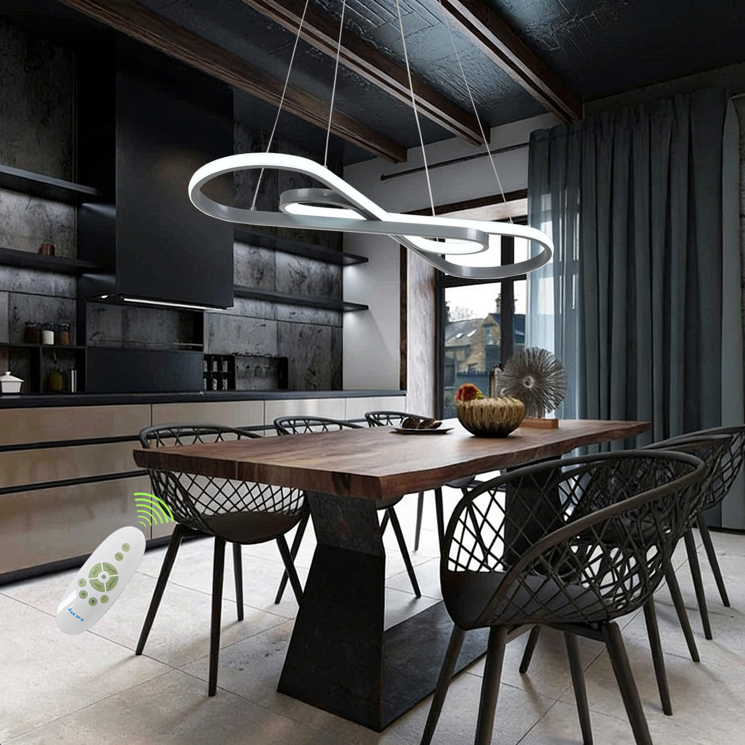 Photo 1 of Likflyer Modern LED Chandelier Dining Room Pendant Light Dimmable Creative Chandelier Remote Control Color/Brightness 3000-6000K Adjustable Hanging Lamp for Bedroom Living Room Kitchen (Silver)