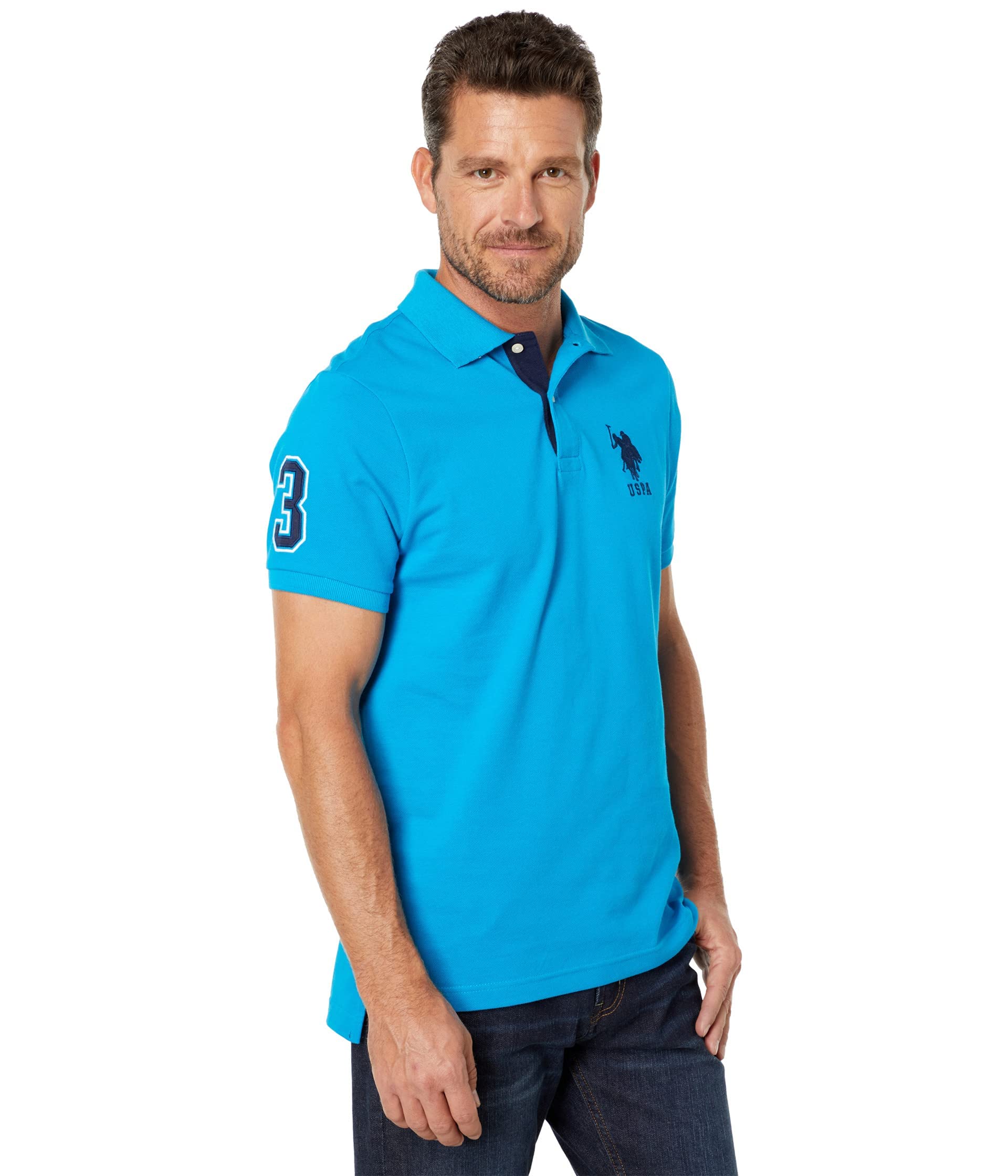 U.S. Polo Assn. Men's Short-Sleeve Polo Shirt with Applique, Teal Blue, XL