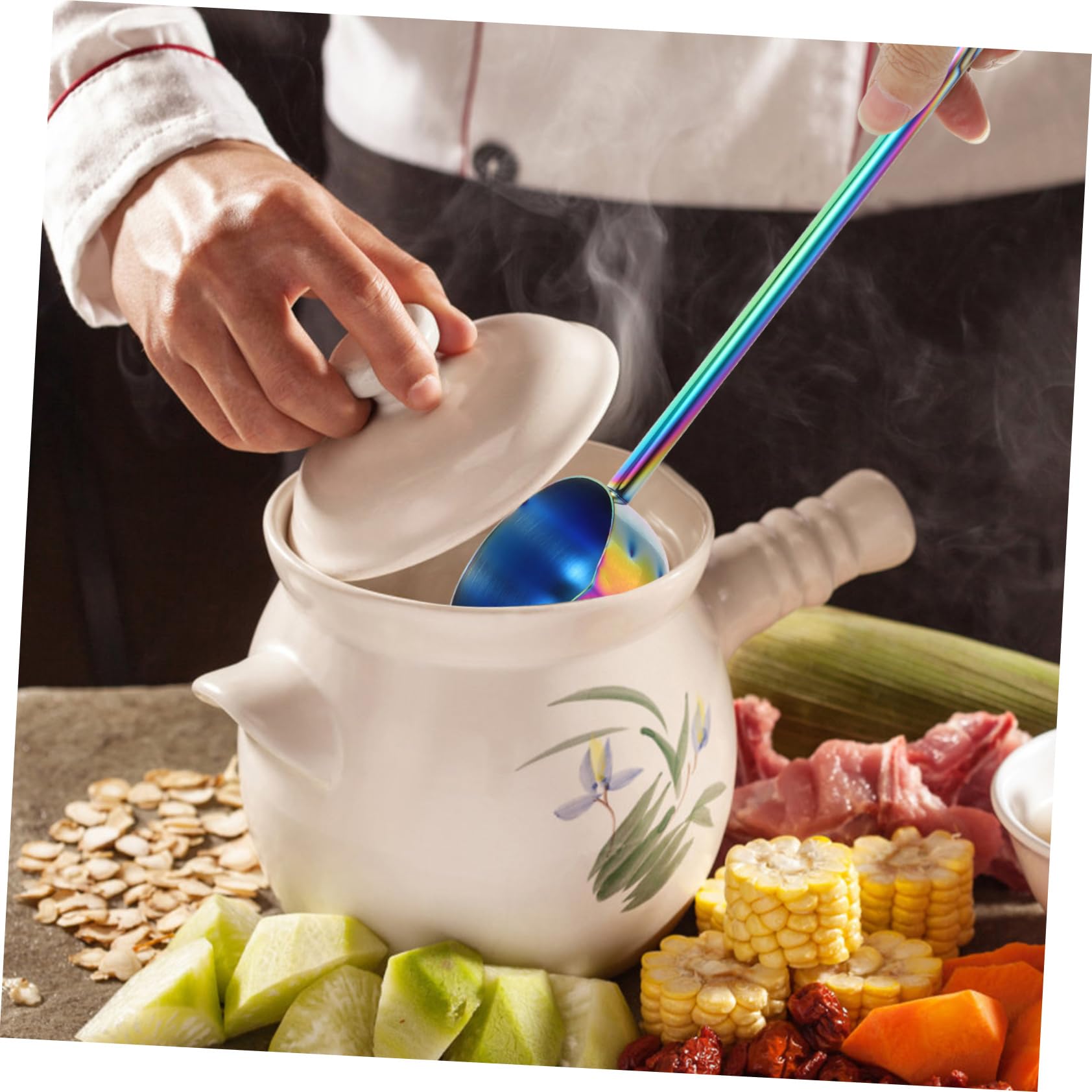 Unomor Large Soup Spoon Long Handle Silver Stainless Steel for Cooking and Serving