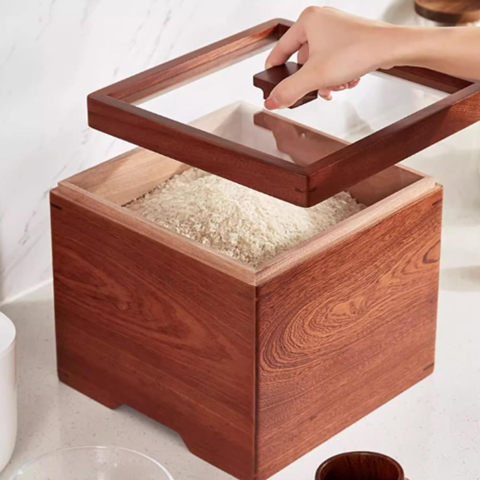 Reisbehälter aus Holz mit Deckel, Küche Versiegelter Getreidespender, Reiseimer Lebensmittel Luftdicht Vorratsdose, Holz Reisbehälter, für Müsli, Mehl, Zucker, Kaffee, Snacks, Tiernahrung