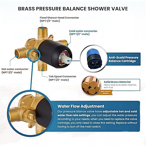 Miniatura 2 de FROPO Juego de grifo de ducha negro con boquilla de bañera, combo de grifo de bañera y ducha, sistema de ducha doble 2 en 1 con cabezal de ducha de