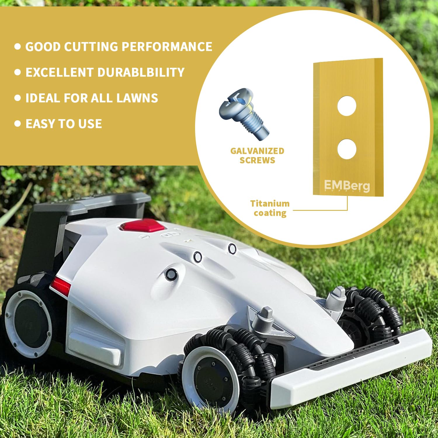 EMBergSupply EMBerg Luba Blade (Edelstahl) Mähroboter Klinge (48, für Luba - Doppelloch) für Mammotion Endurance Ersatzklingen Mähroboter, passend für AWD 5000, 3000, 1000 (6 Sets, 48 Klingen)