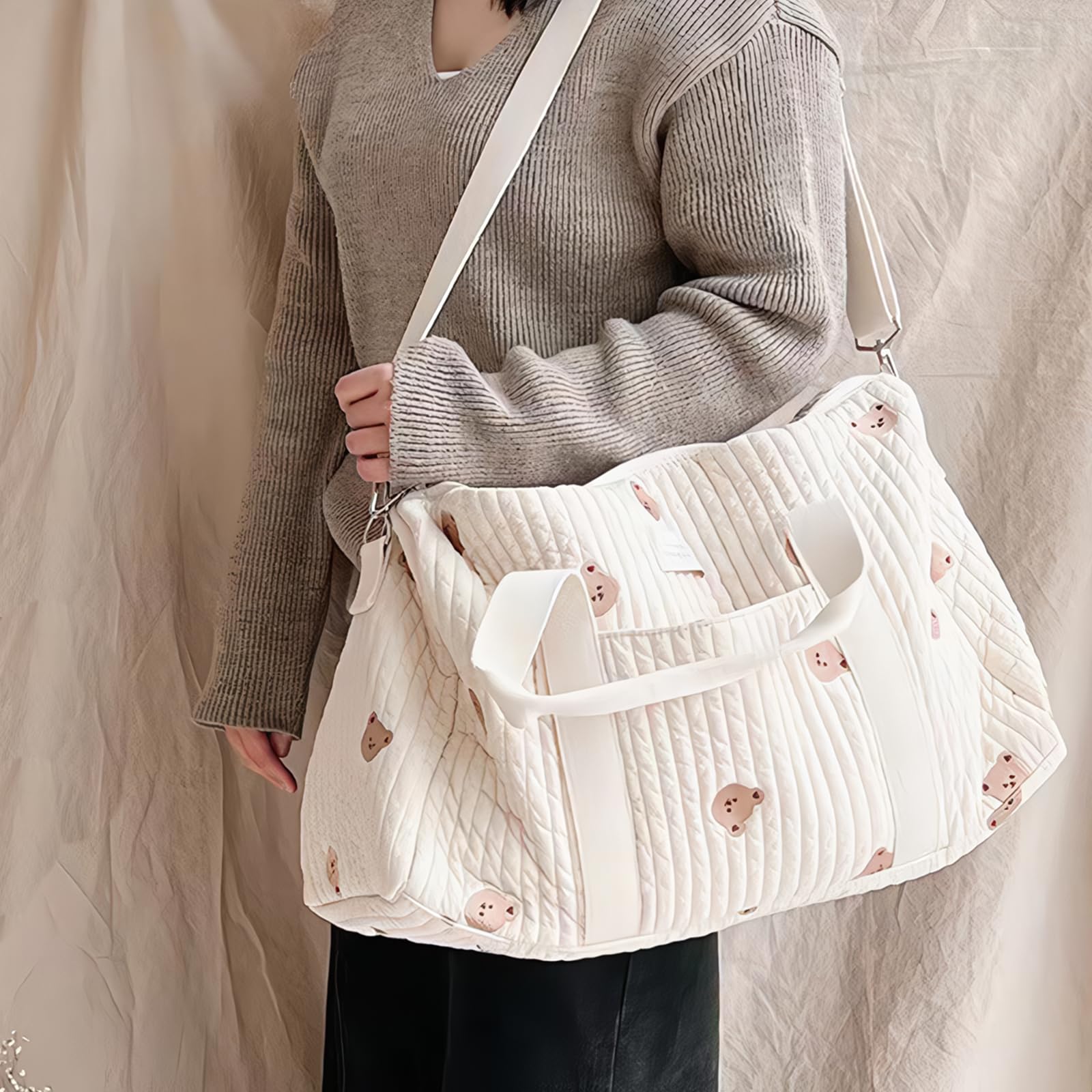 SONARIN Große Kapazität Stickerei Baby Wickeltasche,Leichte Reisetasche Handgepäck Wickel Umhängetasche Tragetasche Henkeltaschen Babytasche mit Schulterriemen