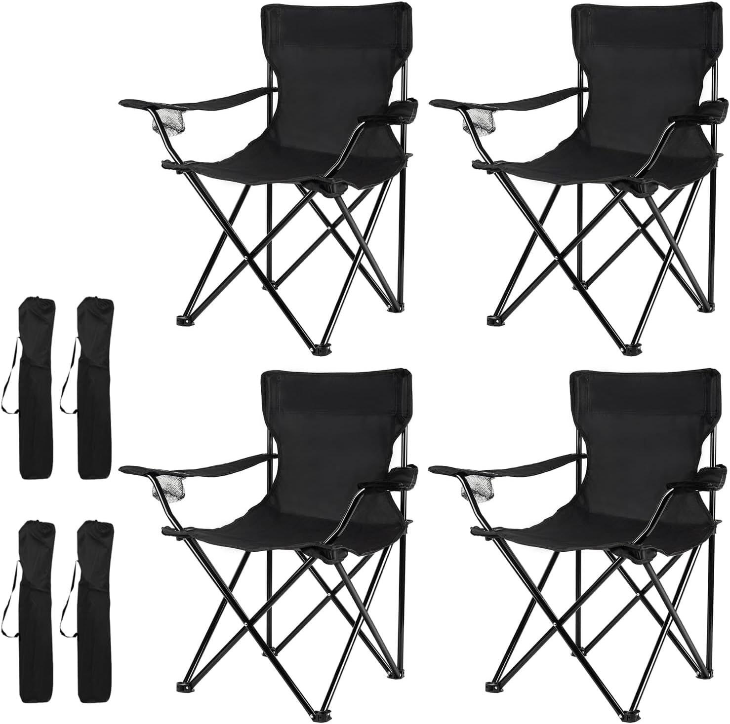 Silla Plegable Camping Silla Pesca Playa Acampada Exterior con reposabrazos portavasos de Malla blosa Lateral Resistente 50x50x80cm (Negro, Set de 4)