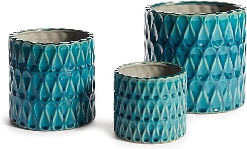 Napa Garden Collection - Juego de 3 macetas Loopy, color verde azulado