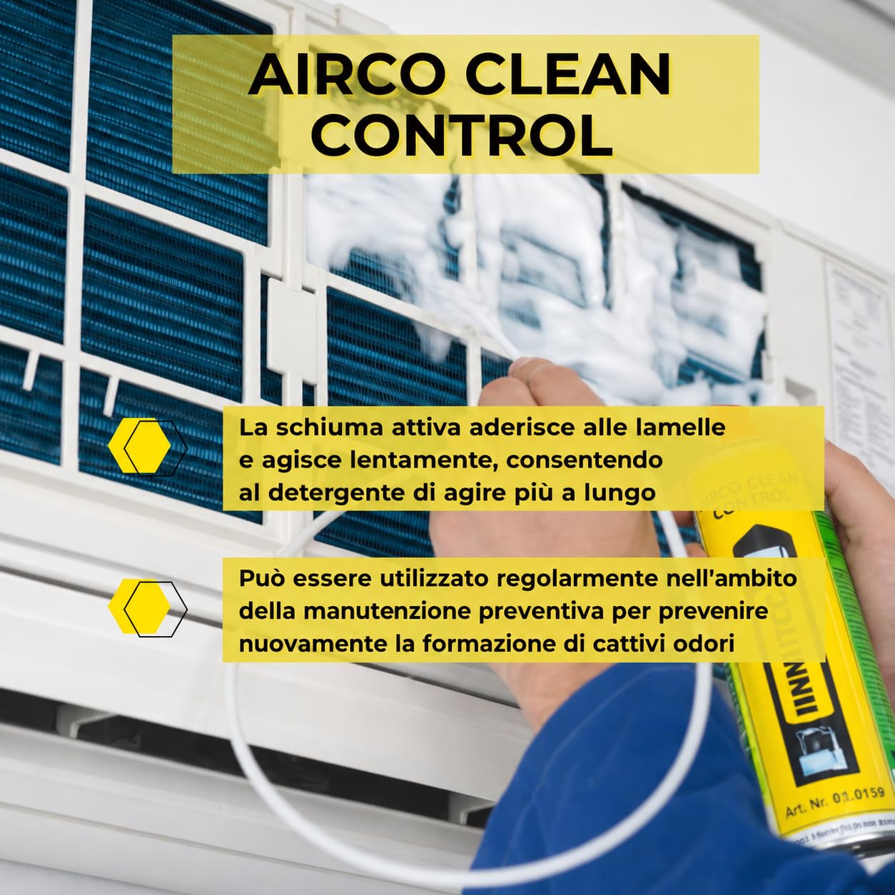 INNOTEC Airco Clean Control 250 ml – Detergente per condizionatori d'aria e vie d'aria – rimuove sporco, batteri e odori sgradevoli – ideale per auto, abitazioni e uffici – facile applicazione senza