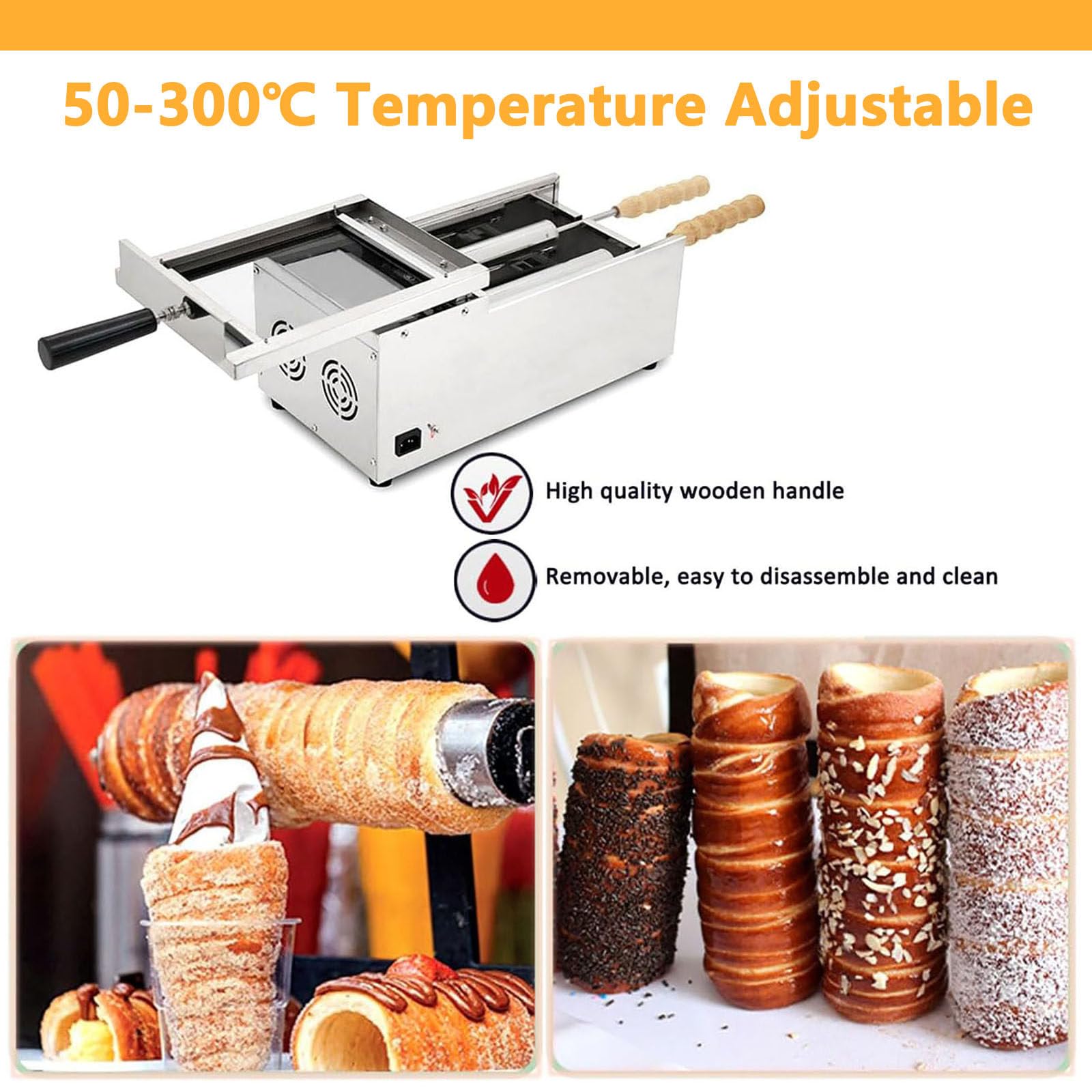 Horno Eléctrico Comercial con Chimenea, 1500 W, con Moldes Antiadherentes para Conos De Helado, Panecillos, Pasteles, Repostería Profesional Y Casera.