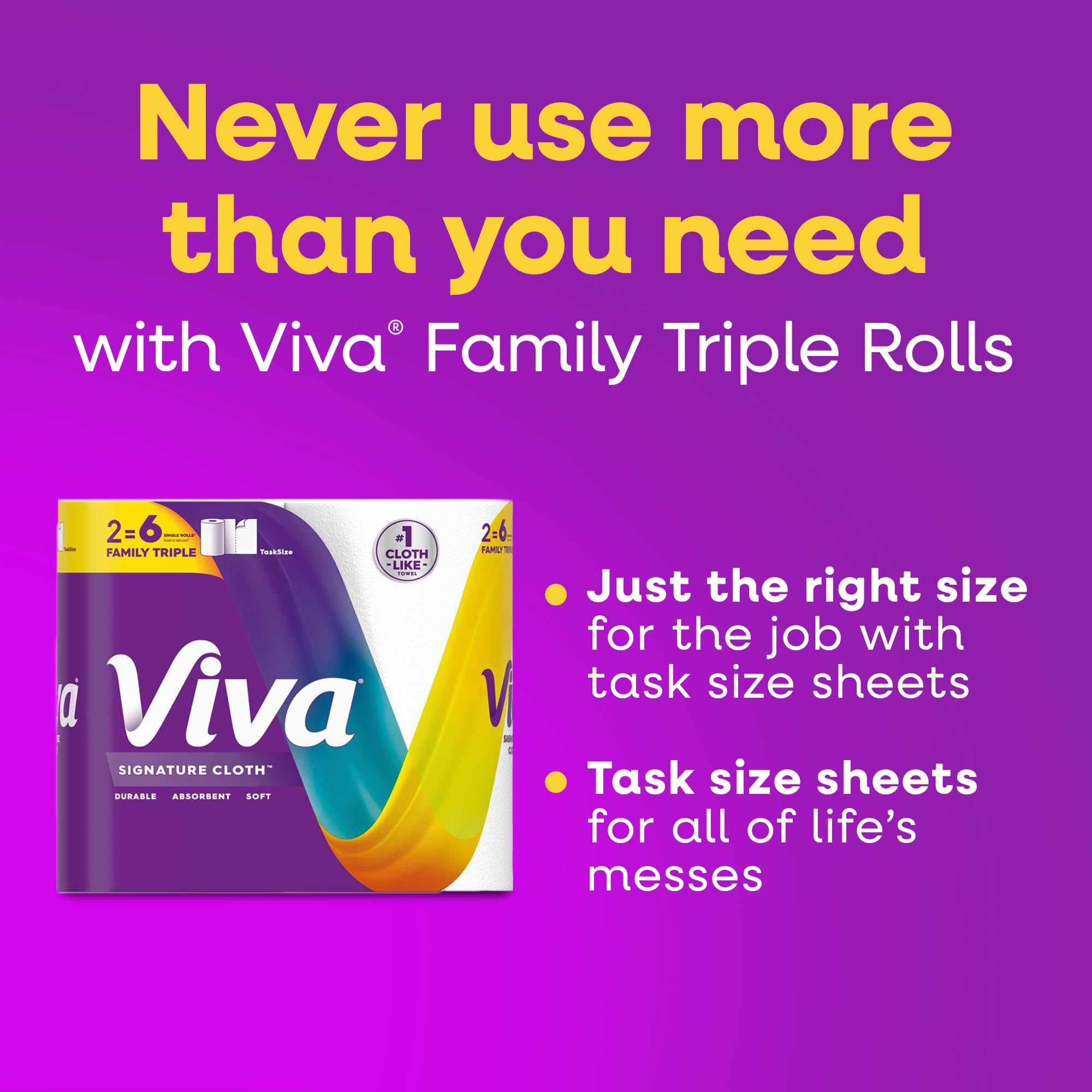 Viva Toallas de papel de tela, 3 rollos dobles, 86 hojas por rollo