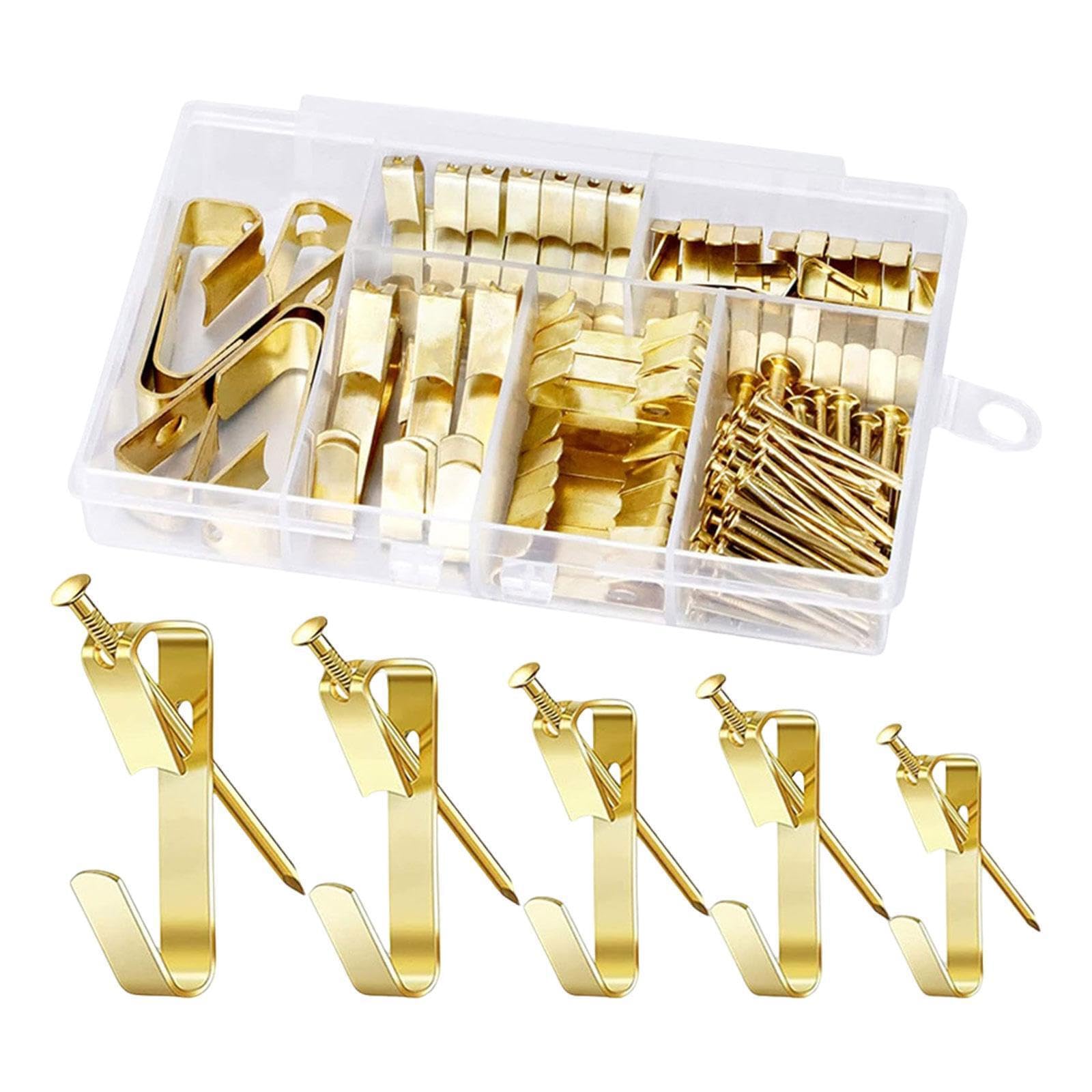 TWISAXC Easy and Secure Picture Hanging Hooks Picture Hangers 10lb 20lb 30lb 50lb 100lb Replace Steel Nails and Iron Hanging Kit Heavy Duty Gold Iron Sturdy