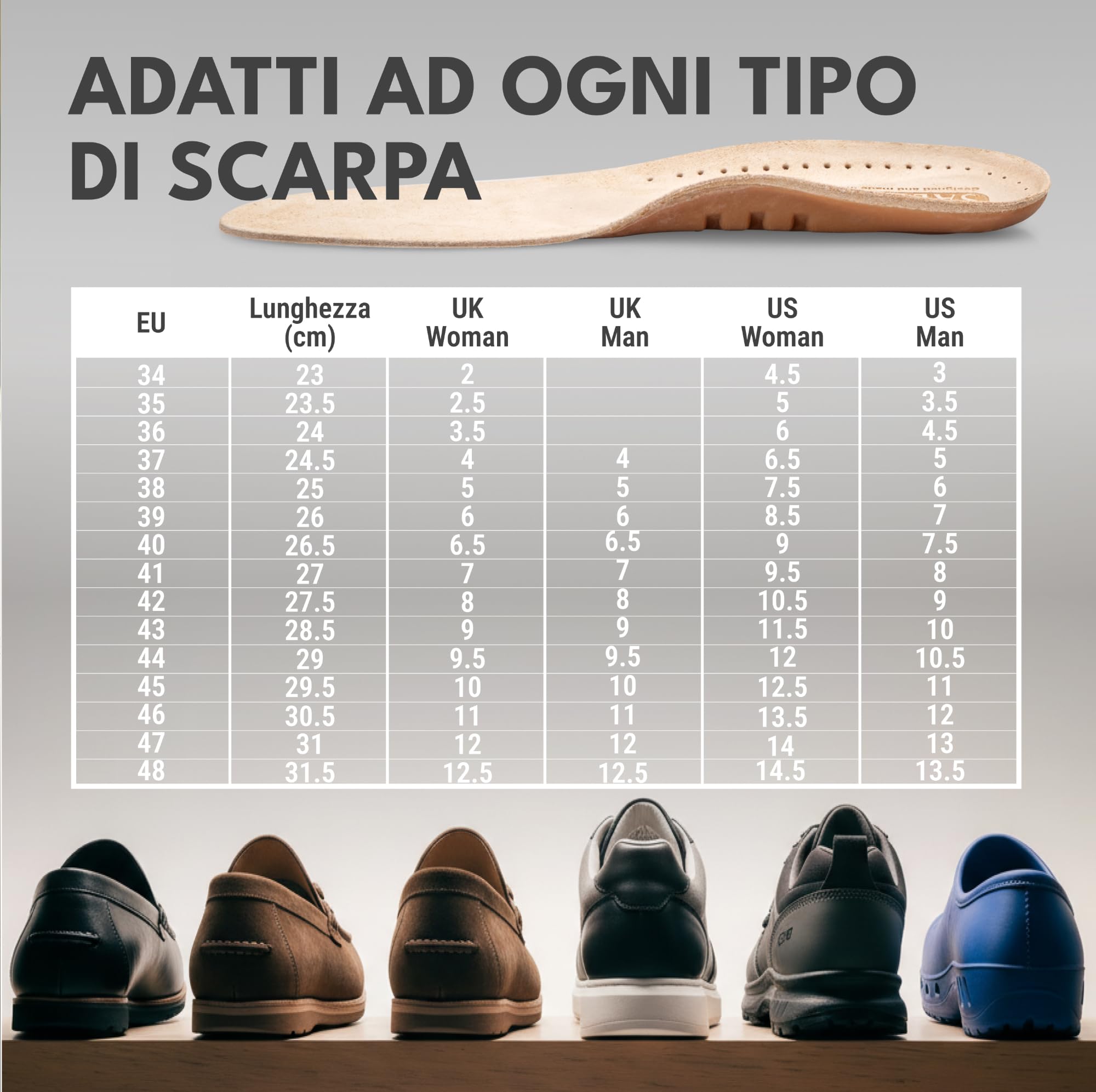Saluber Solette Ortopediche Plantari Naturali per Fascite Plantare, Piede Piatto, Tallonite, Neuromi, Correzione Postura, con Supporto Arco Plantare e Assorbimento Urti, Fatto a Mano in Italia (38)