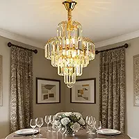 Lustre de Cristal Clássico LED - Luminária de Vidro para Sala com Iluminação Aconchegante, Lustre Romântico para Quarto e Sala de Jantar (30cm-5 camadas de cristal)