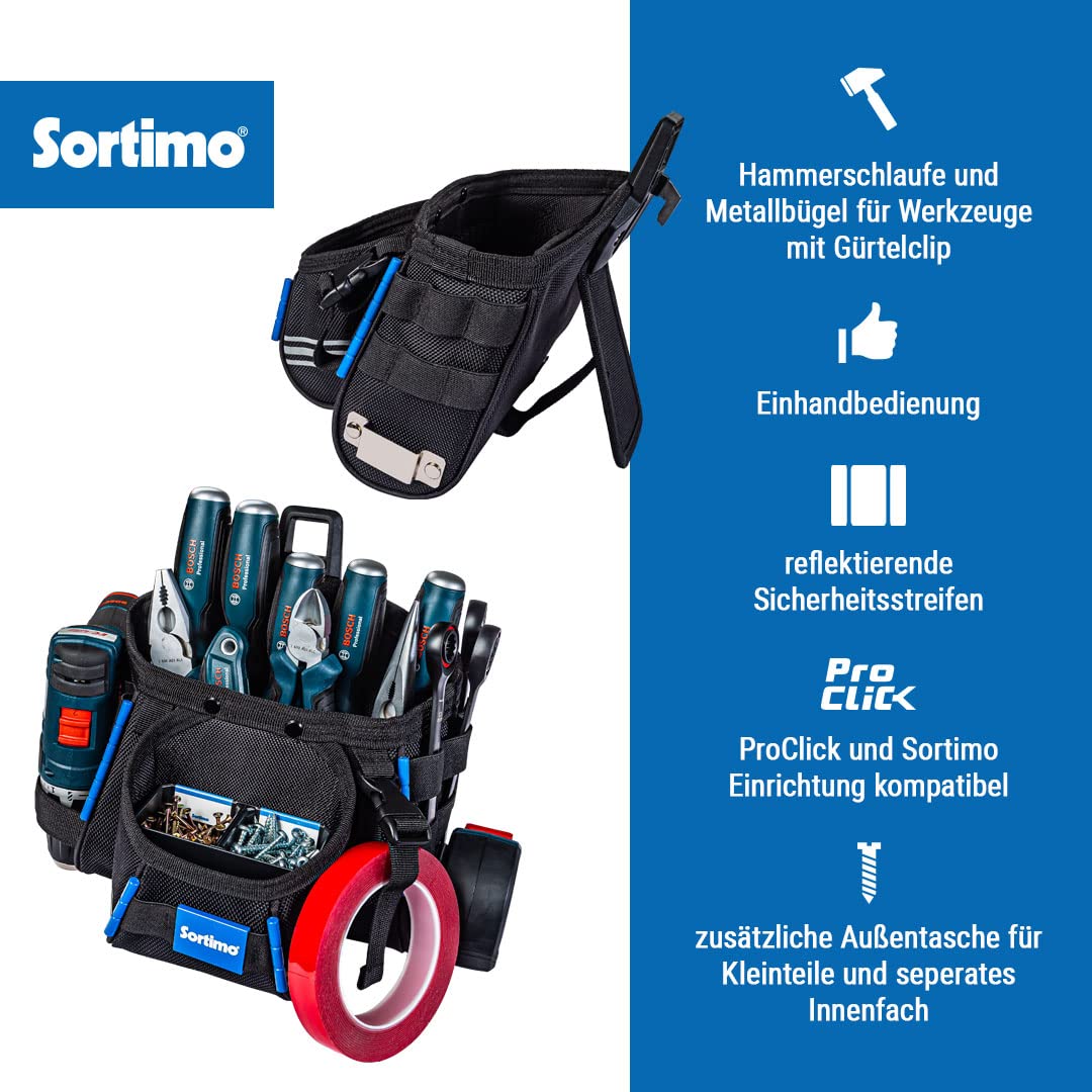Sortimo ProClick Werkzeugtasche L 39 – Große Tasche mit Fächern, 15 Schlaufen & Bit-Halter – Mit Hammerschlaufe & Klebebandhalter – Robustes Polyester – Kompatibel mit ProClick Holder & Werkzeuggürtel