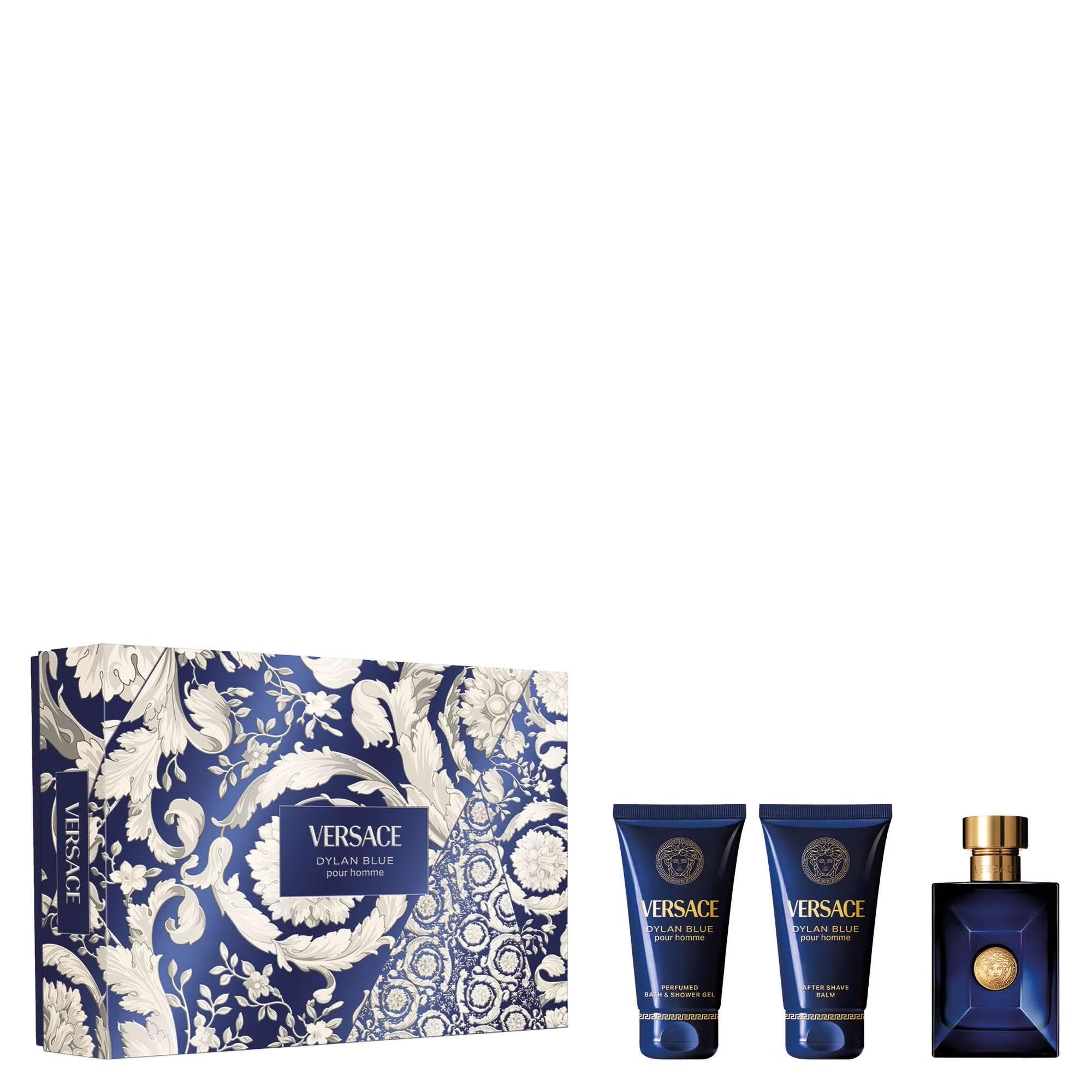 Versace Dylan Blue Eau de Toilette Geschenkset 2025, 50 ml Eau de Toilette, 50 ml Duschgel und 50 ml After Shave Balsam