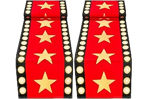 Movie Night Table Runner Red Movie Theme with Gold Star Design