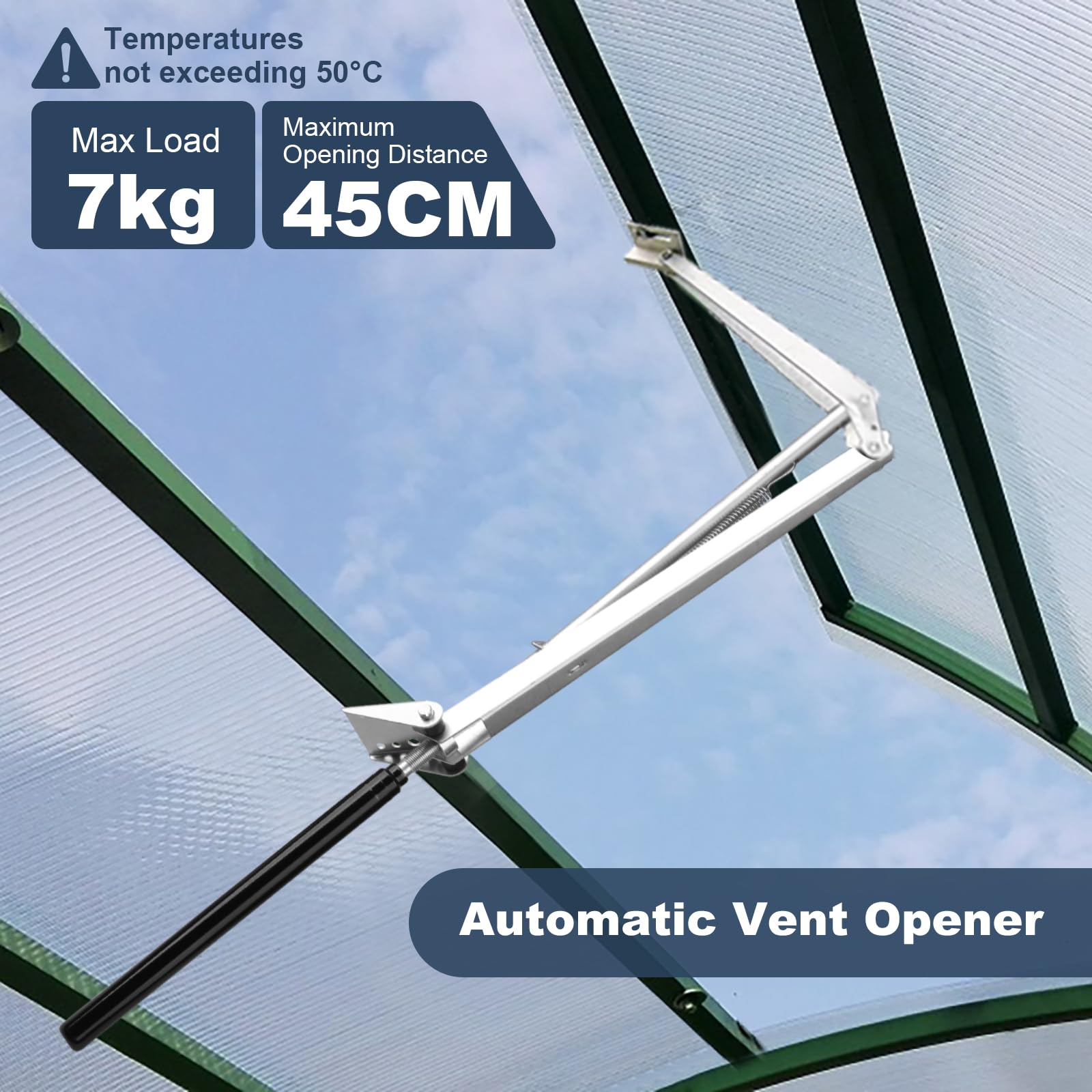 Abridor Automático de Ventanas para Invernadero (2 Unidades) - Control de Temperatura 15-30°C, 45cm Apertura Máxima, Resistente a la Corrosión para Ventanas de Aluminio/Madera