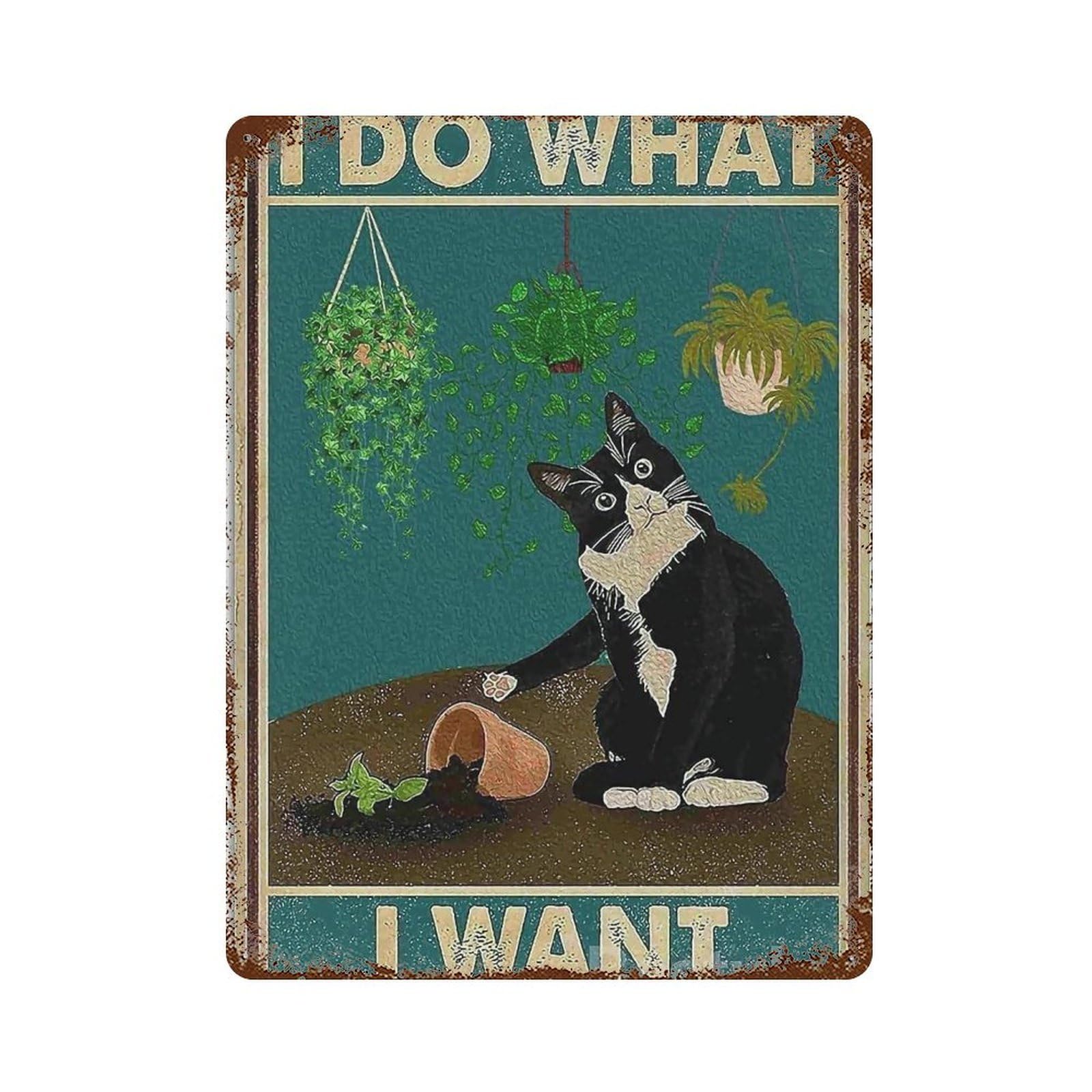 YHGERTKU Funny Retro Cat 5 Wall Art Retro Iron Vintage Metal Tin Sign Poster Modern Decor for Living Rooms Gift 40x30cm