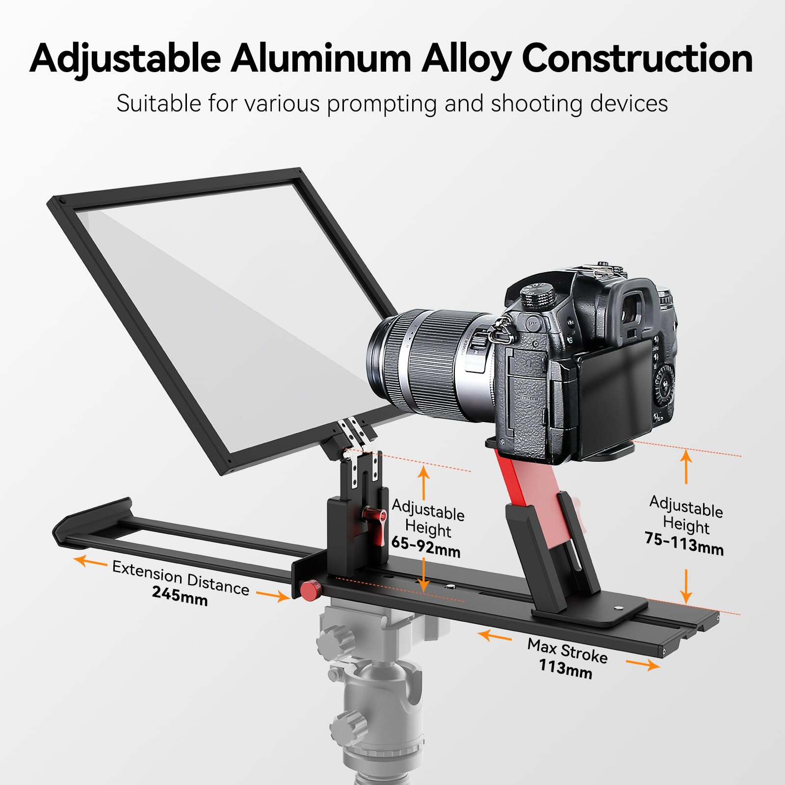 Desview P13 Telepromptor 13" in lega di alluminio regolabile verticalmente per iPad/tablet con telecomando, custodia per il trasporto, app gratuita - ideale per filmmaking, Live Selfie & Vlogging