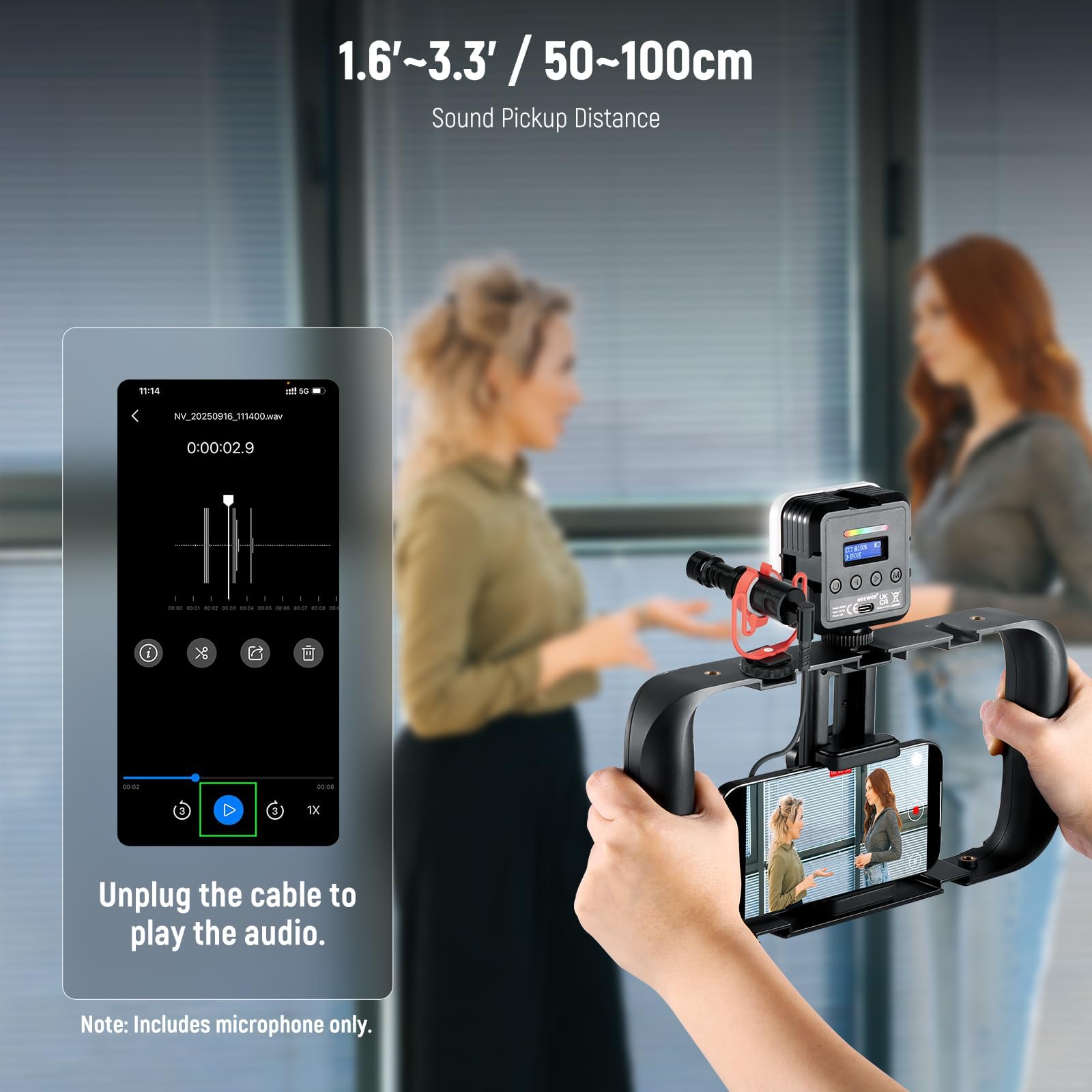 NEEWER Mikrofon Plug & Play Vlog 20-20 kHz Mini mikrofon superkardioidalny z kablem TRS 3,5 mm, USB C OTG, uchwyt wstrząsowy, przednia szyba kompatybilna z iPhone 16 15 14 Samsung S24 Android Tablet