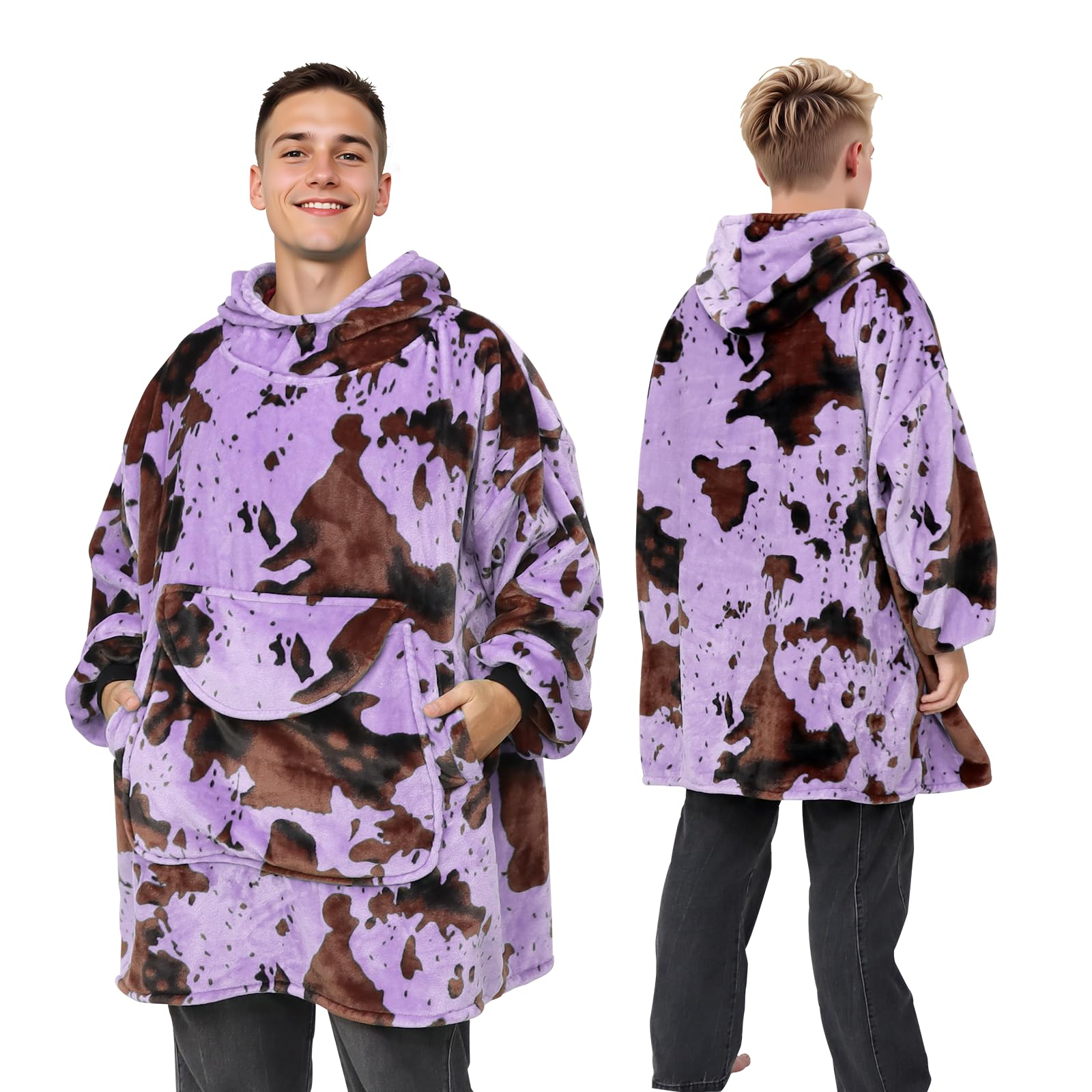 OLOEY Oversized Sherpa Wearable Blanket Hoodie | One Size Fits All | Ultra Warm & Cozy | Cow Print & Multi Colors - View #3
