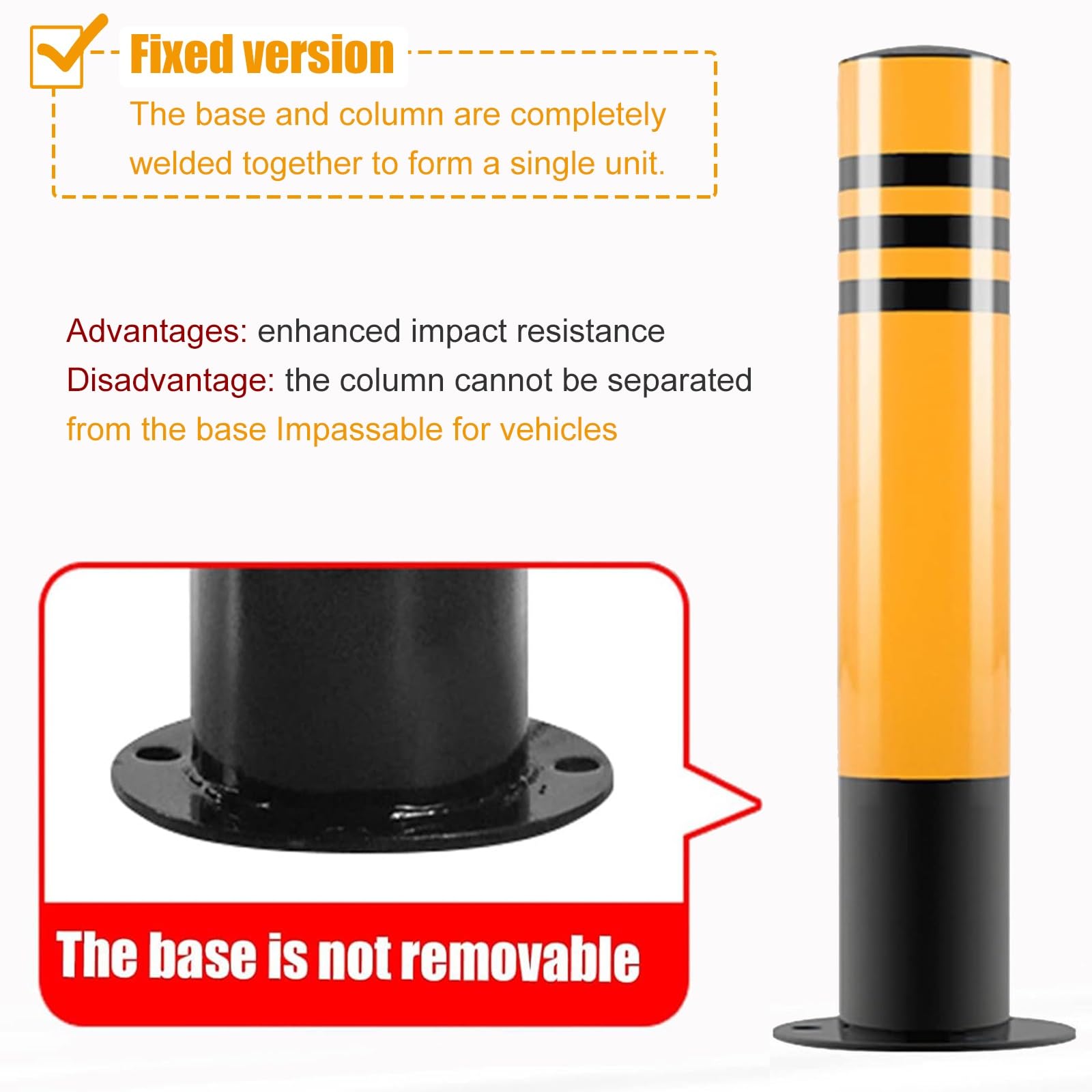 Conos De Tráfico, Barreras De Seguridad, Postes Delimitadores De Hierro, Poste Delimitador Amarillo con Base, Barrera De Seguridad para Estacionamientos En Áreas De,H60cm 1pc