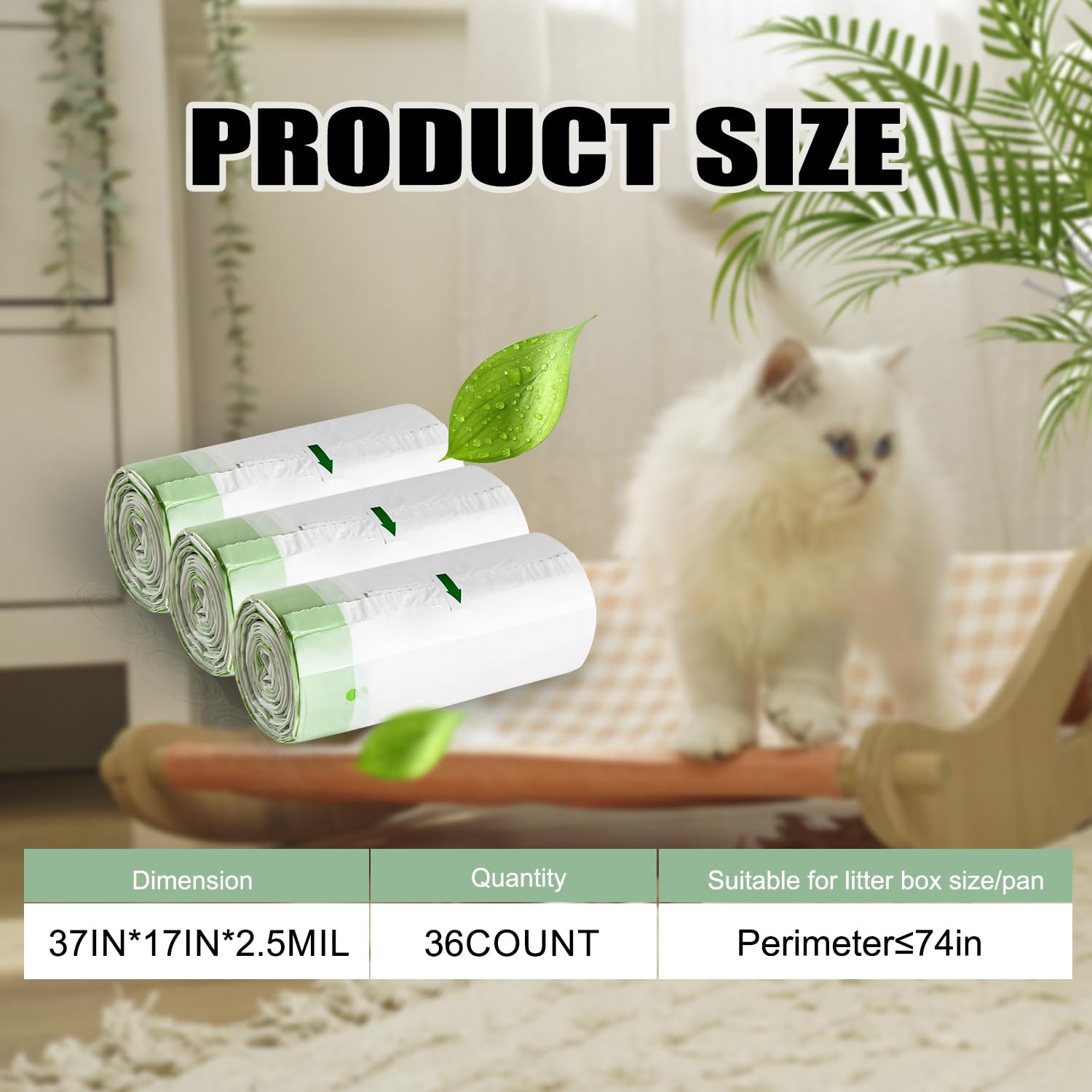 Bolsas de basura para gatos con asas de corbata, grandes, 37 x 17 pulgadas, cordón extra duradero, para caja de arena para gatos, bolsa de arena extragruesa, 36 unidades (paquete de 3)