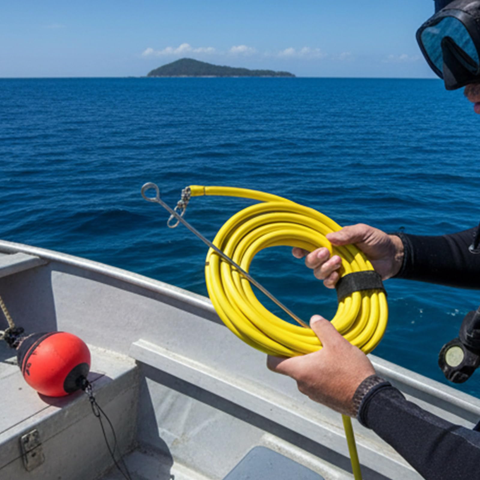 Línea de pesca flotante, tubo de goma de espuma, punta de lanza de acero inoxidable, cuerda de alta resistencia, diseño impermeable para pesca submarina, línea de pesca de agua salada
