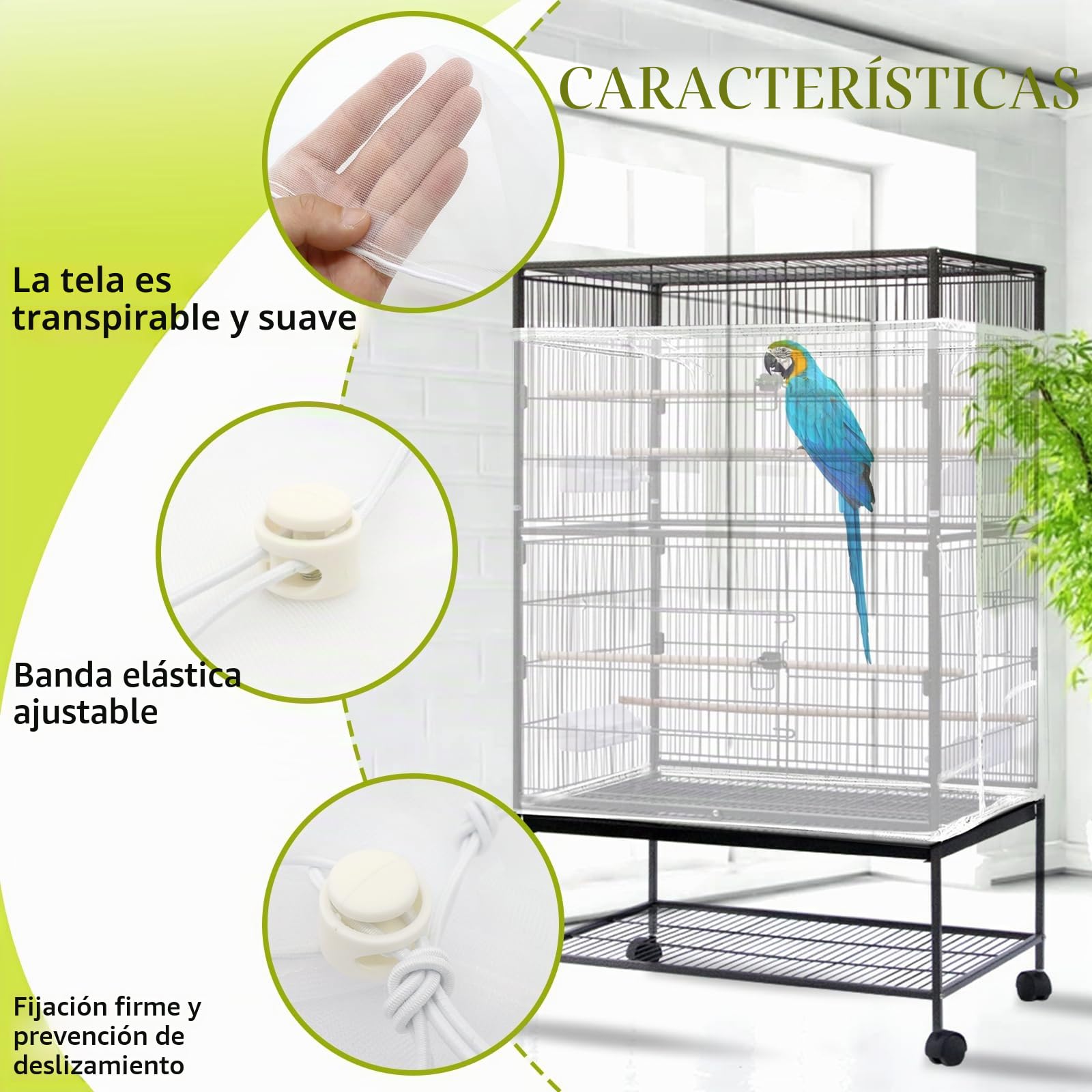 Yepper Cubierta de Jaula para Pájaros, Recolector de Semillas, Cubierta Grande para Jaula de Pájaros, Malla de Nylon Suave y Airosa Ajustable, Faldón de Malla para Jaula de Pájaros, Guarda de Semillas