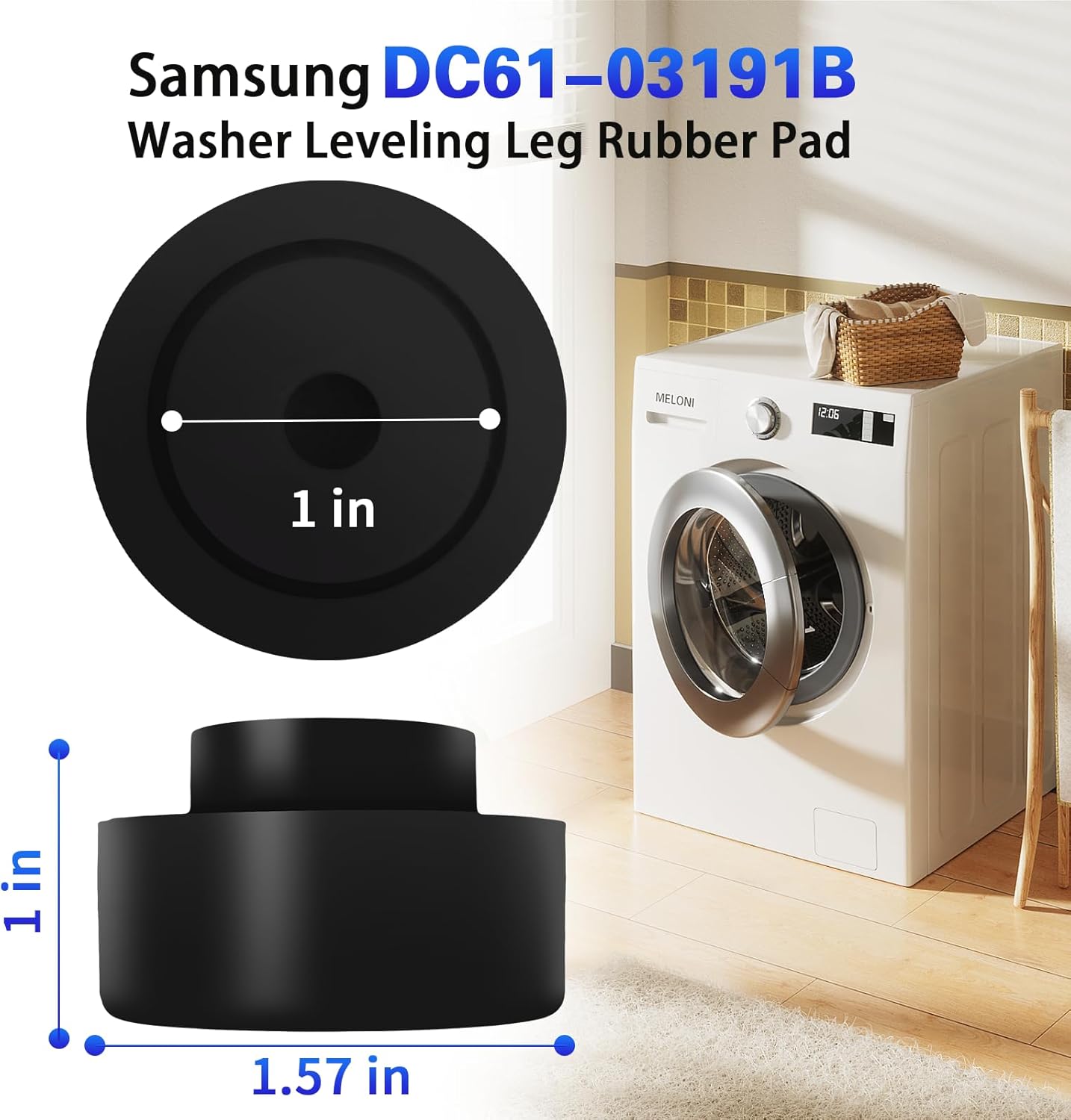 DC61-03191B Leveling Leg Rubber Pad and DC61-01722B Leveling Leg Replacement for Washer Adjustable Leg (2 Pack)