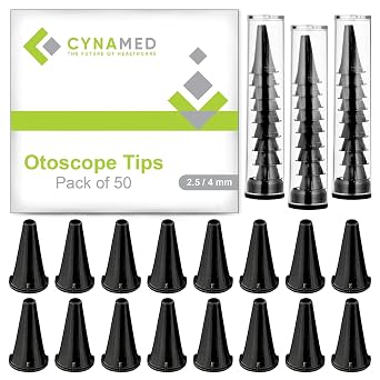 CynaMed Disposable Otoscope Covers 50-Pack Plastic Specula Tips, 2.5mm & 4mm Speculum for Otoscope