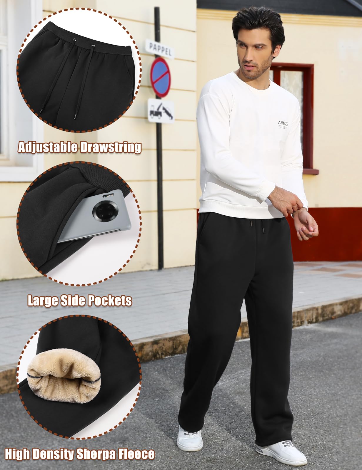 Vancavoo Pantaloni Tuta Uomo Invernali in Pile Pantalone Sportivi Corsa Felpati Pantaloni da Jogging Larghi Casual Cotone Pantaloni da Jogger con Coulisse e Tasche